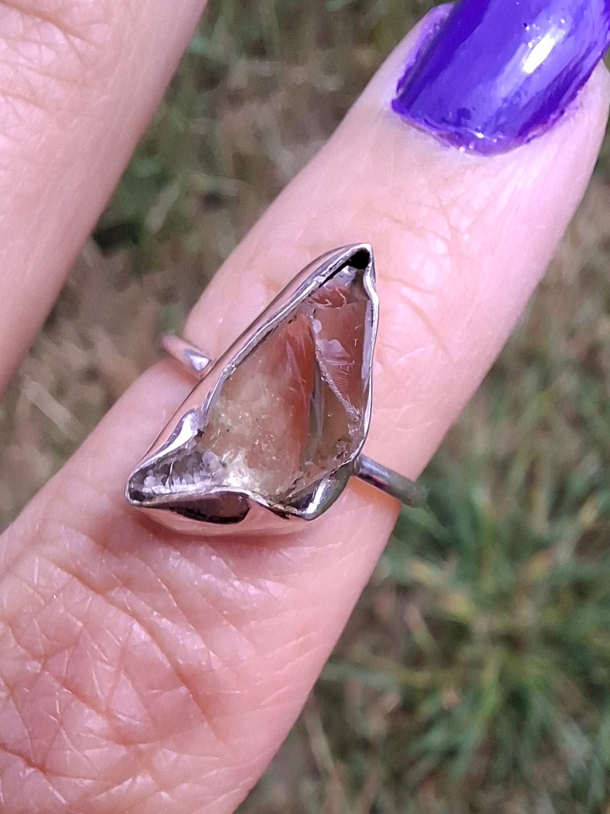 Libyan Desert Glass Ring, size large G, 925 Silver, Tektite (Ref: LR4)