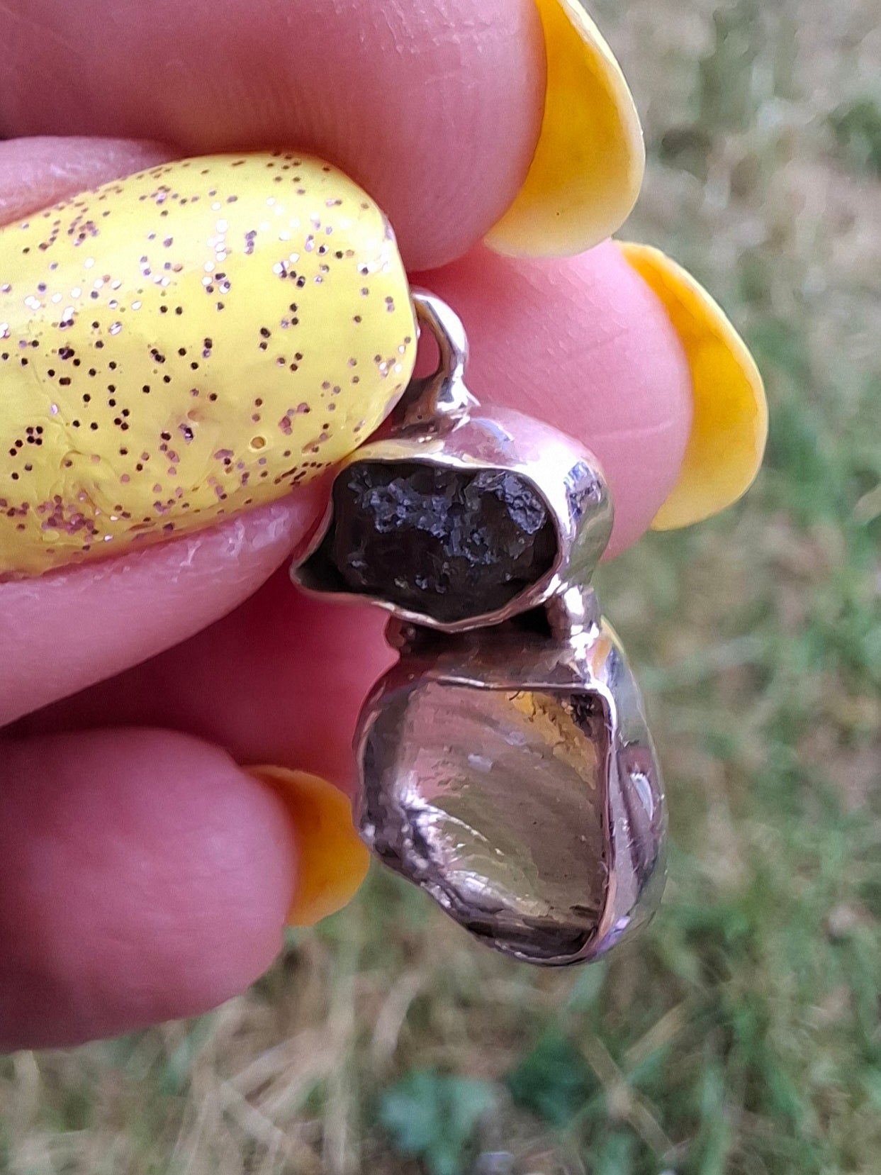 Moldavite & Libyan Desert Glass Pendant, 925 Silver, Tektite (Ref: MLP13)