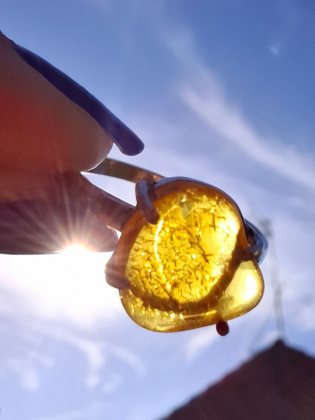 Baltic Amber Ring, size large R, 925 Silver, Fossil (Ref: AR17)