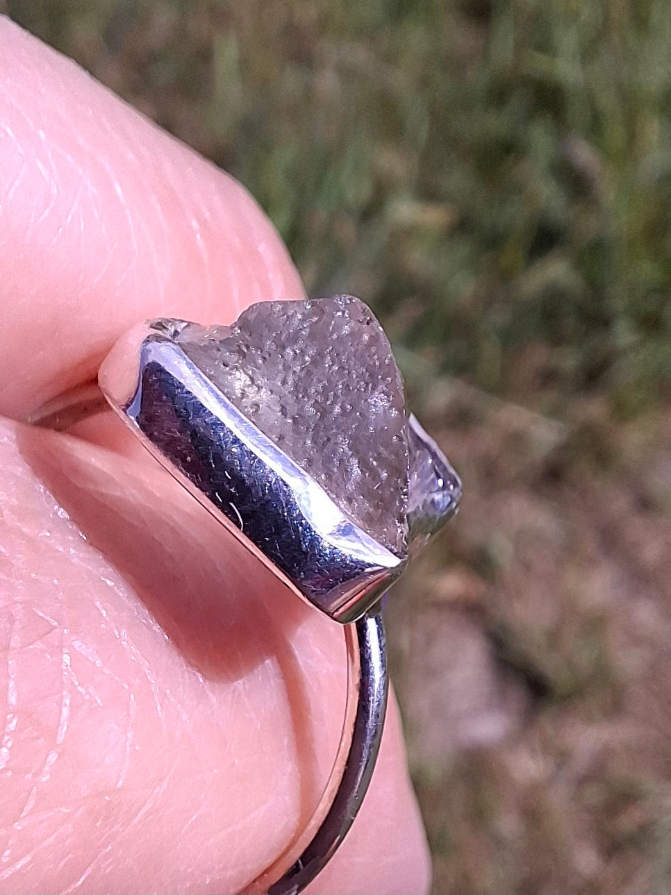 Libyan Desert Glass Ring, size large P, 925 Silver, Tektite (Ref: LR30)
