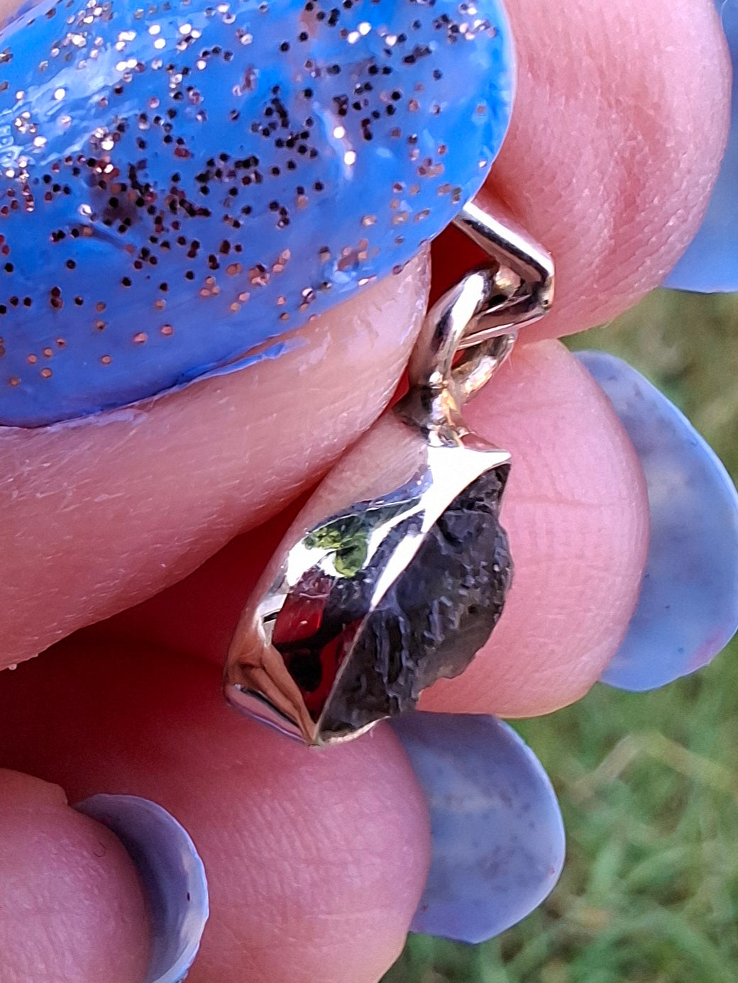 Moldavite Piece, 925 Silver, Tektite (Ref: P54)