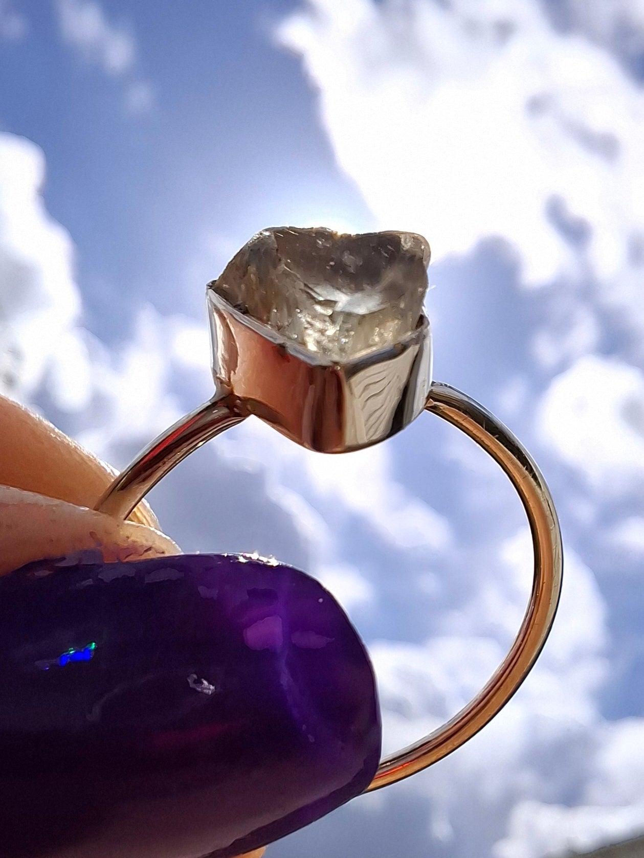 Libyan Desert Glass Ring, size large T, 925 Silver, Tektite (Ref: LR48)