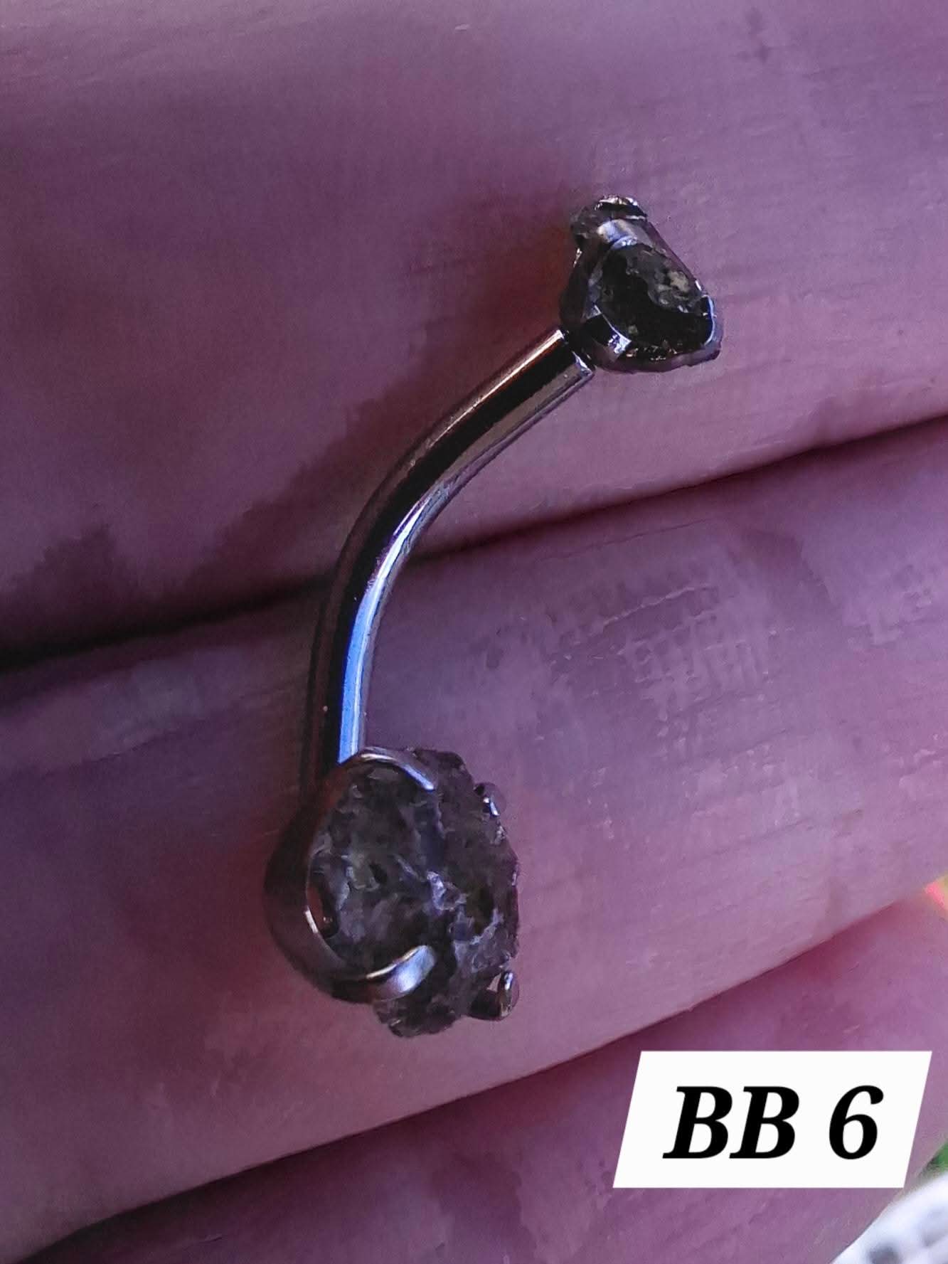 Moldavite (raw) BELLY BAR, 14G, Surgical Steel, Tektite (Ref: BB6)
