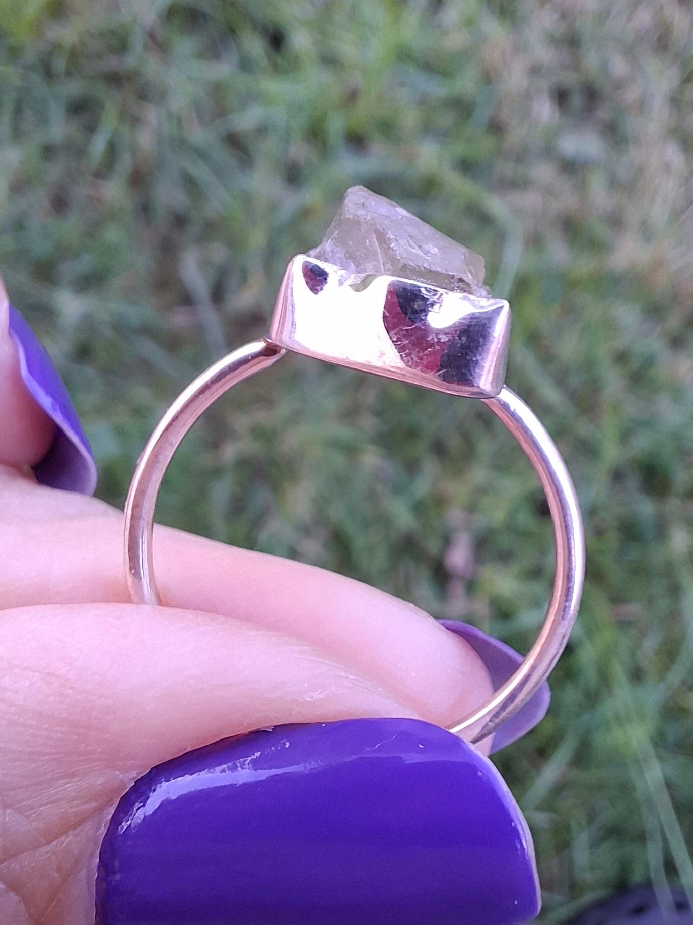 Libyan Desert Glass Ring, size large O, 925 Silver, Tektite (Ref: LR37)