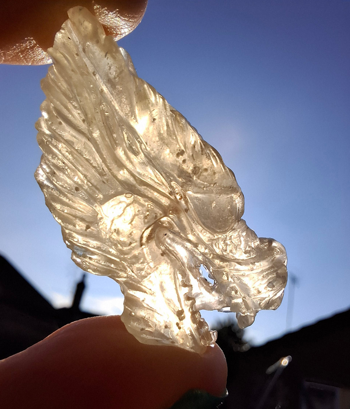 Libyan Desert Glass DRAGON HEAD carving, 9.66g, Tektite (Ref: Dragon 3)