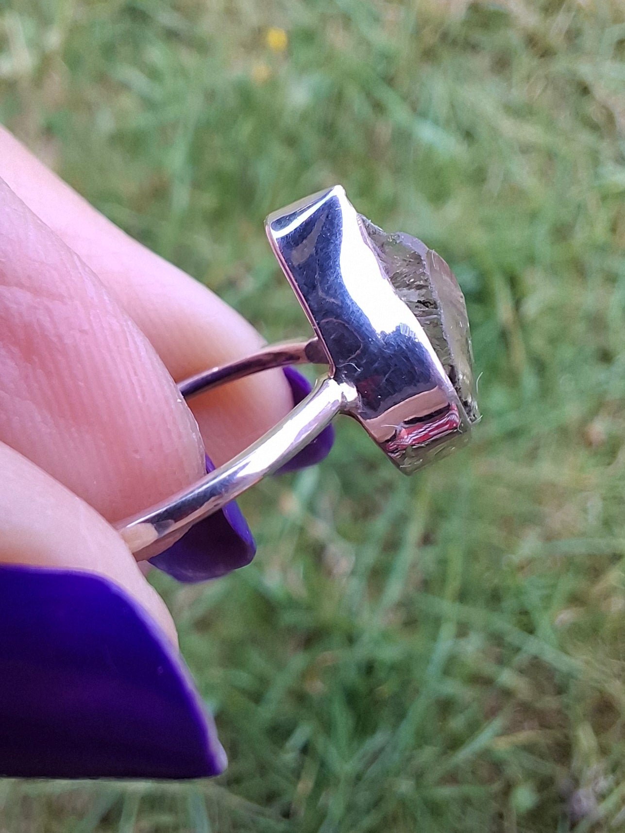 Libyan Desert Glass Ring, size large K, 925 Silver, Tektite (Ref: LR16)