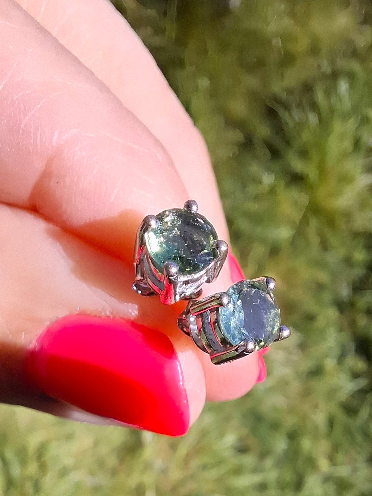 Moldavite (faceted) 5mm STUD EARRINGS, 925 Silver, Tektite (Ref: Pair44)