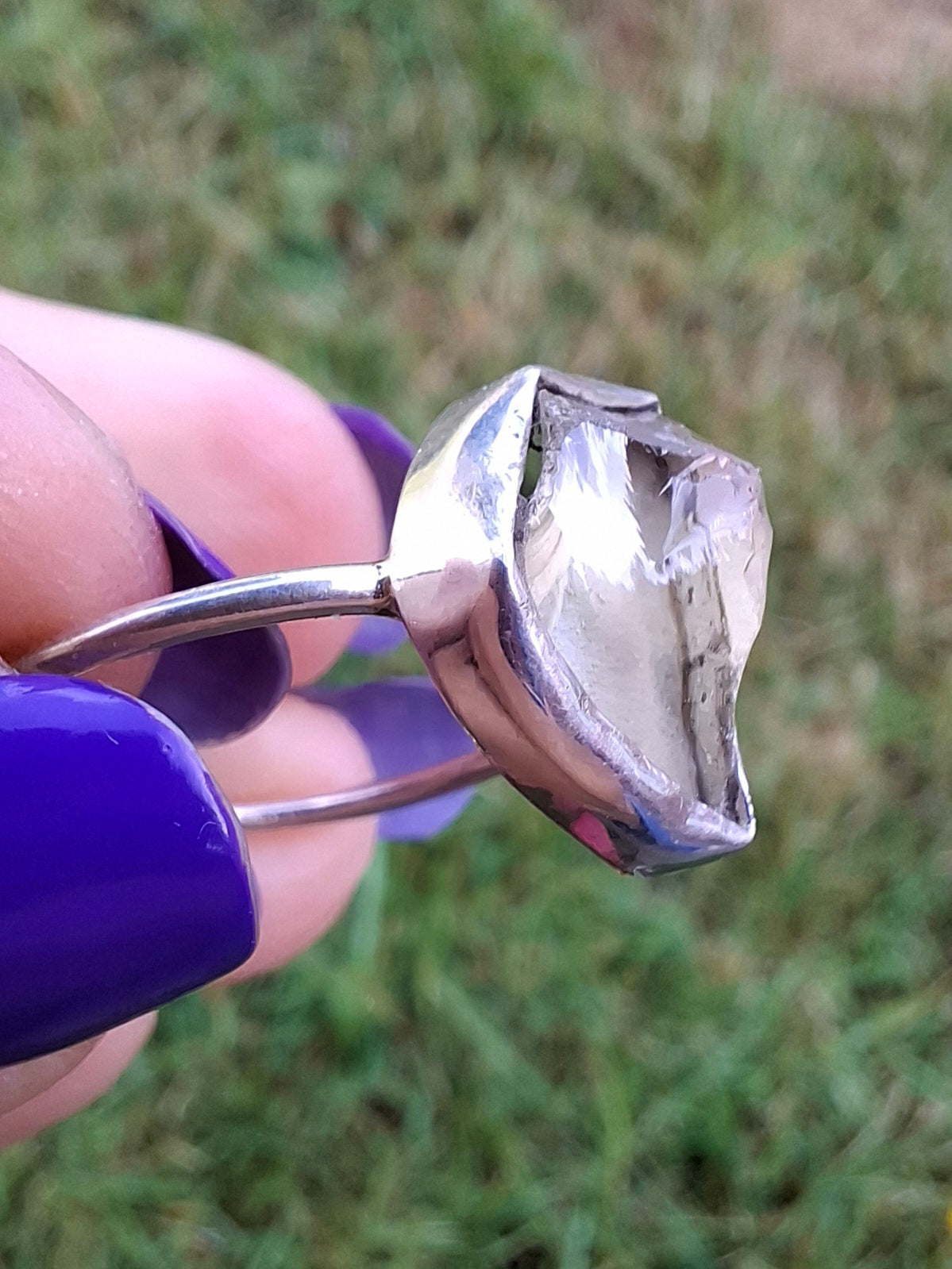 Libyan Desert Glass Ring, size W, 925 Silver, Tektite (Ref: LR61)