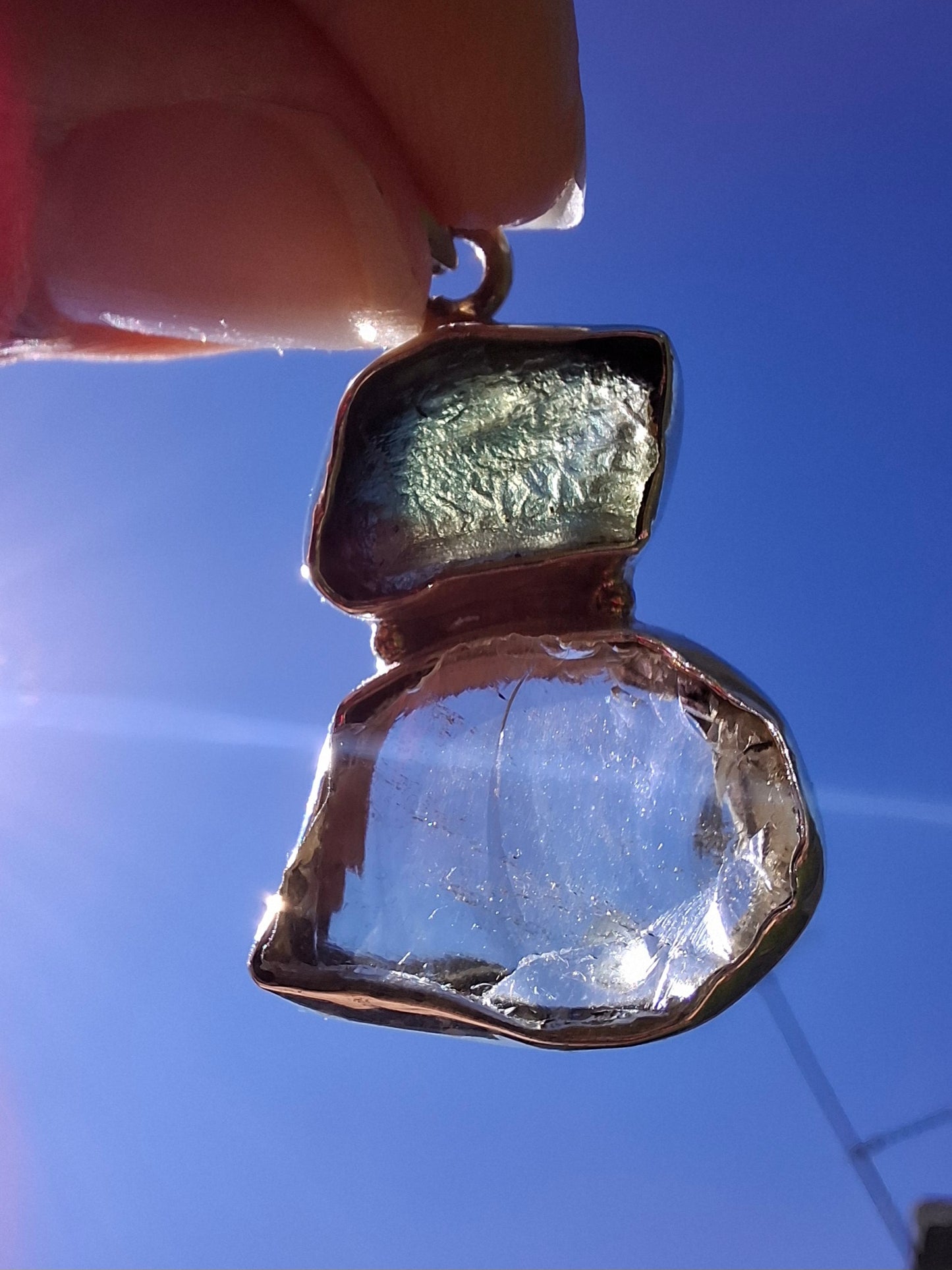 Moldavite & Libyan Desert Glass Pendant, 925 Silver, Tektite (Ref: MLP19)