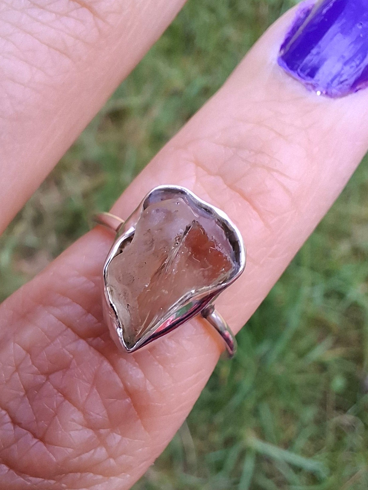 Libyan Desert Glass Ring, size large K, 925 Silver, Tektite (Ref: LR13)