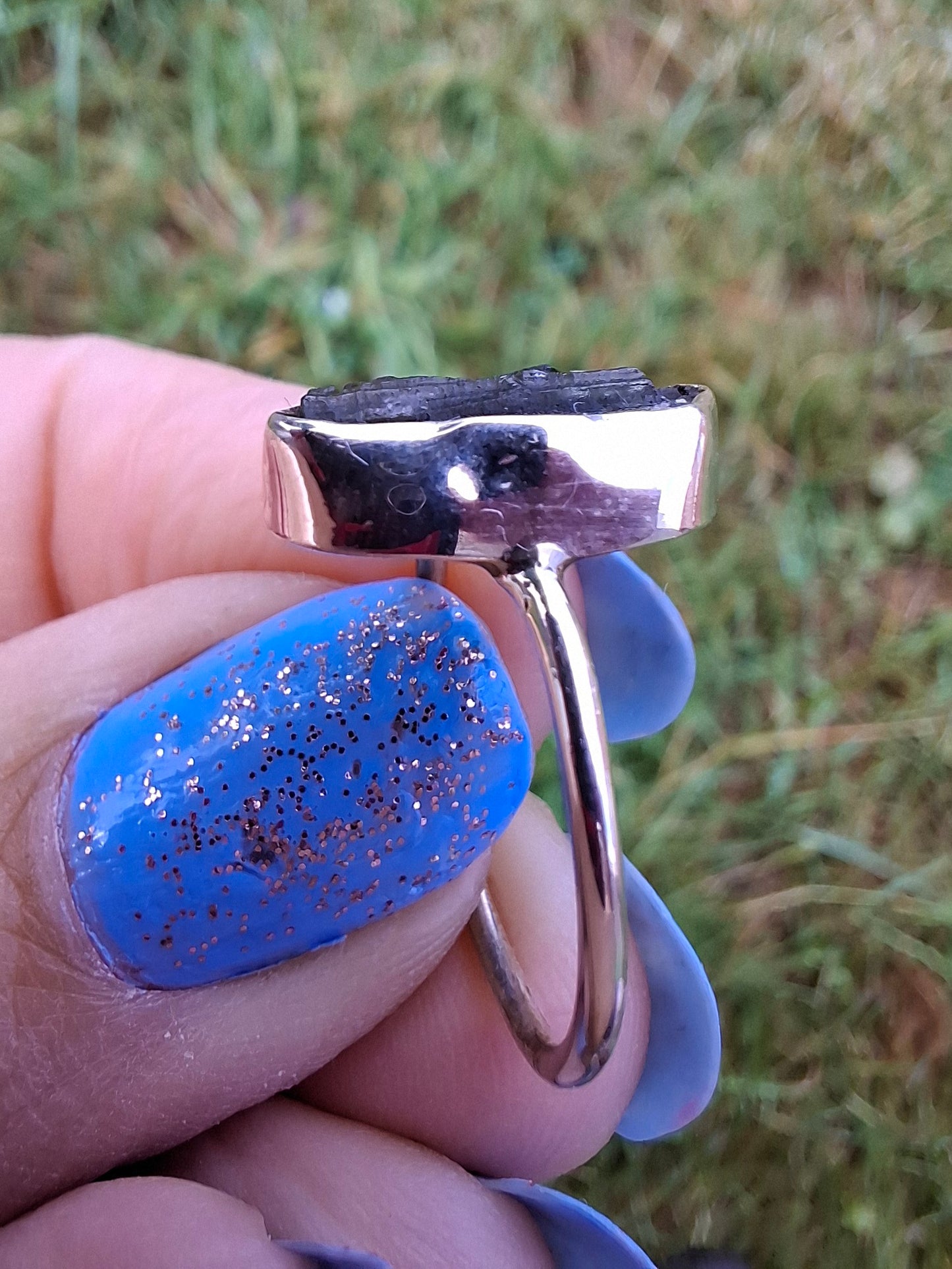 Moldavite Ring, size large N, 925 Silver, Tektite (Ref: R25)