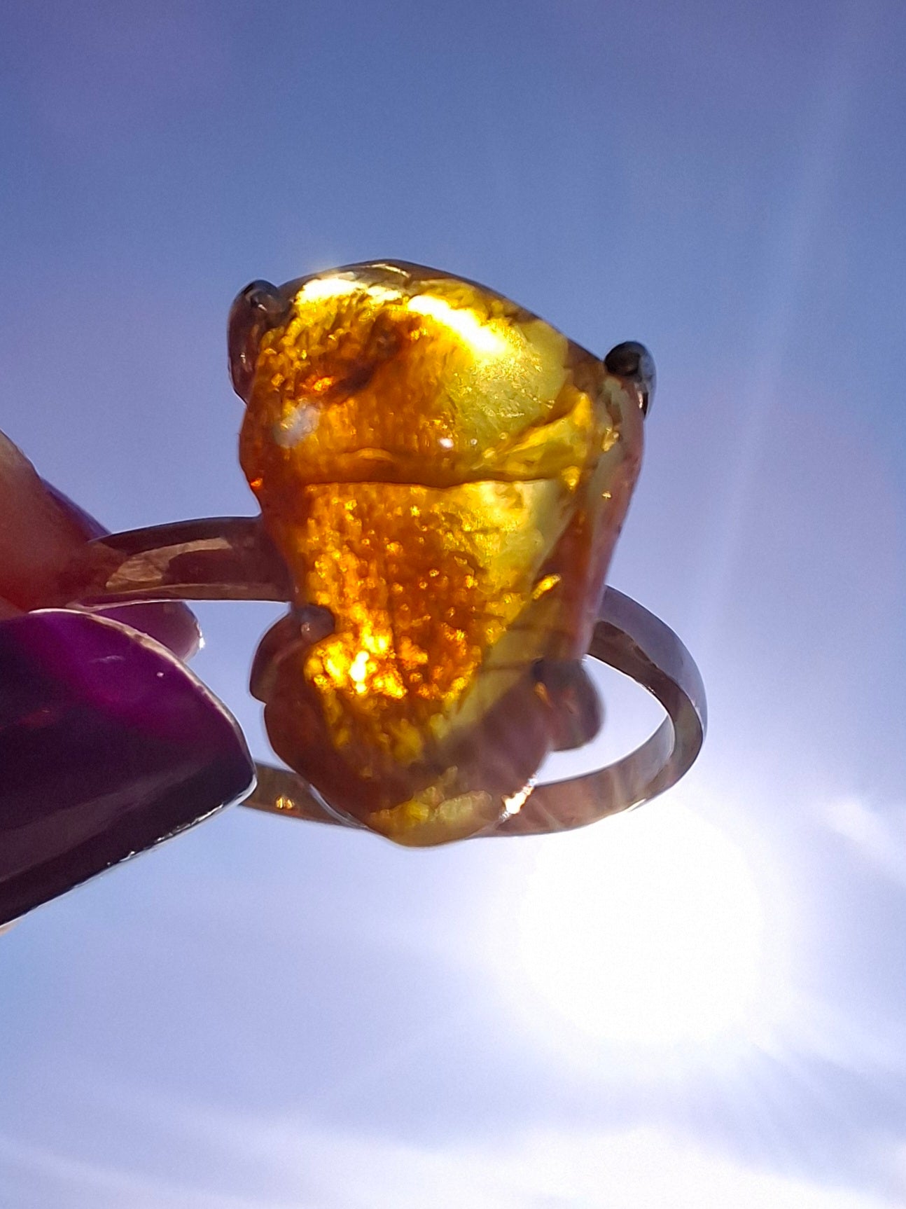 Baltic Amber Ring, size large X, 925 Silver, Fossil (Ref: AR36)