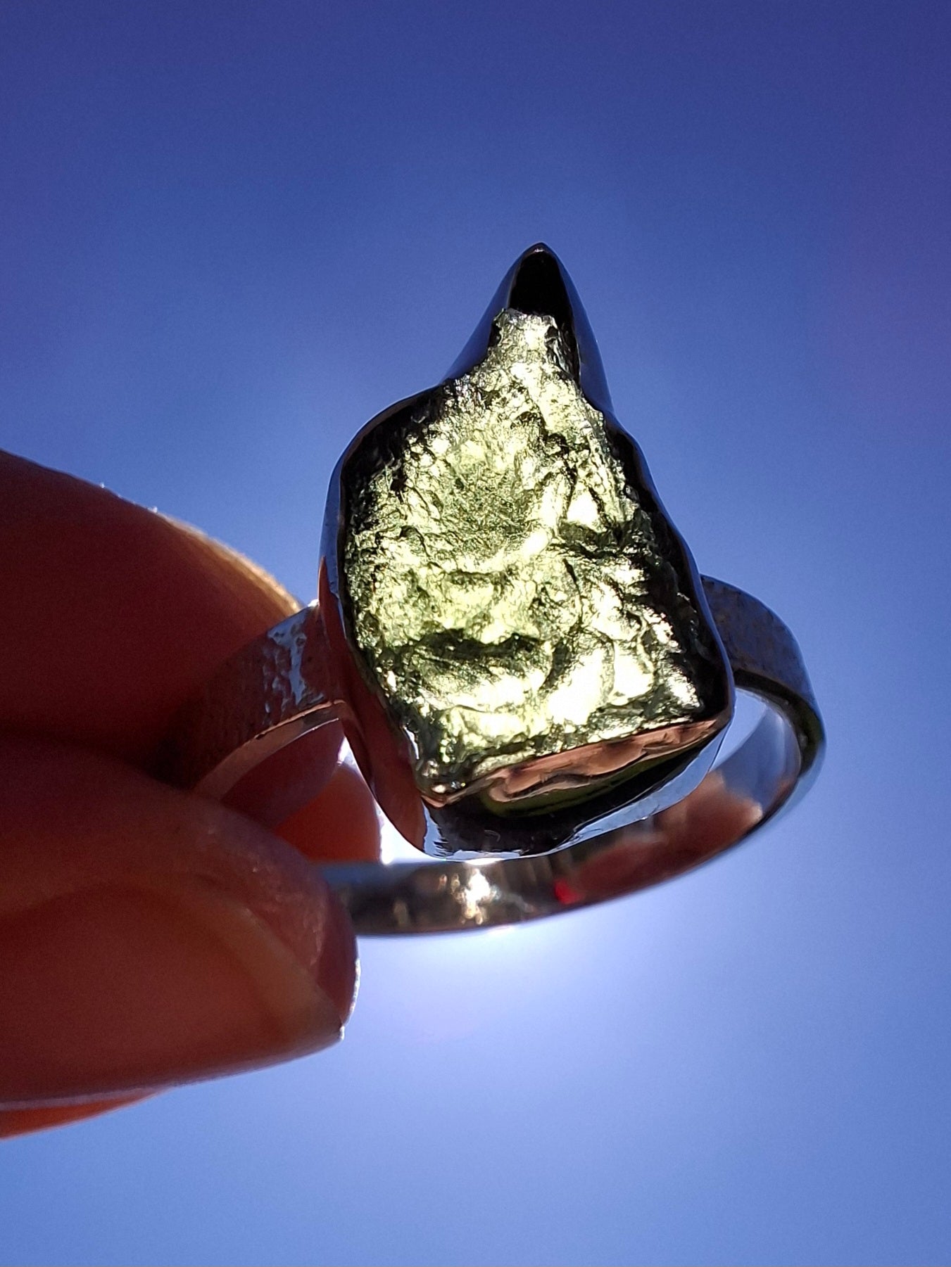 Moldavite Ring, size Y, 925 Silver, Tektite (Ref: R331)