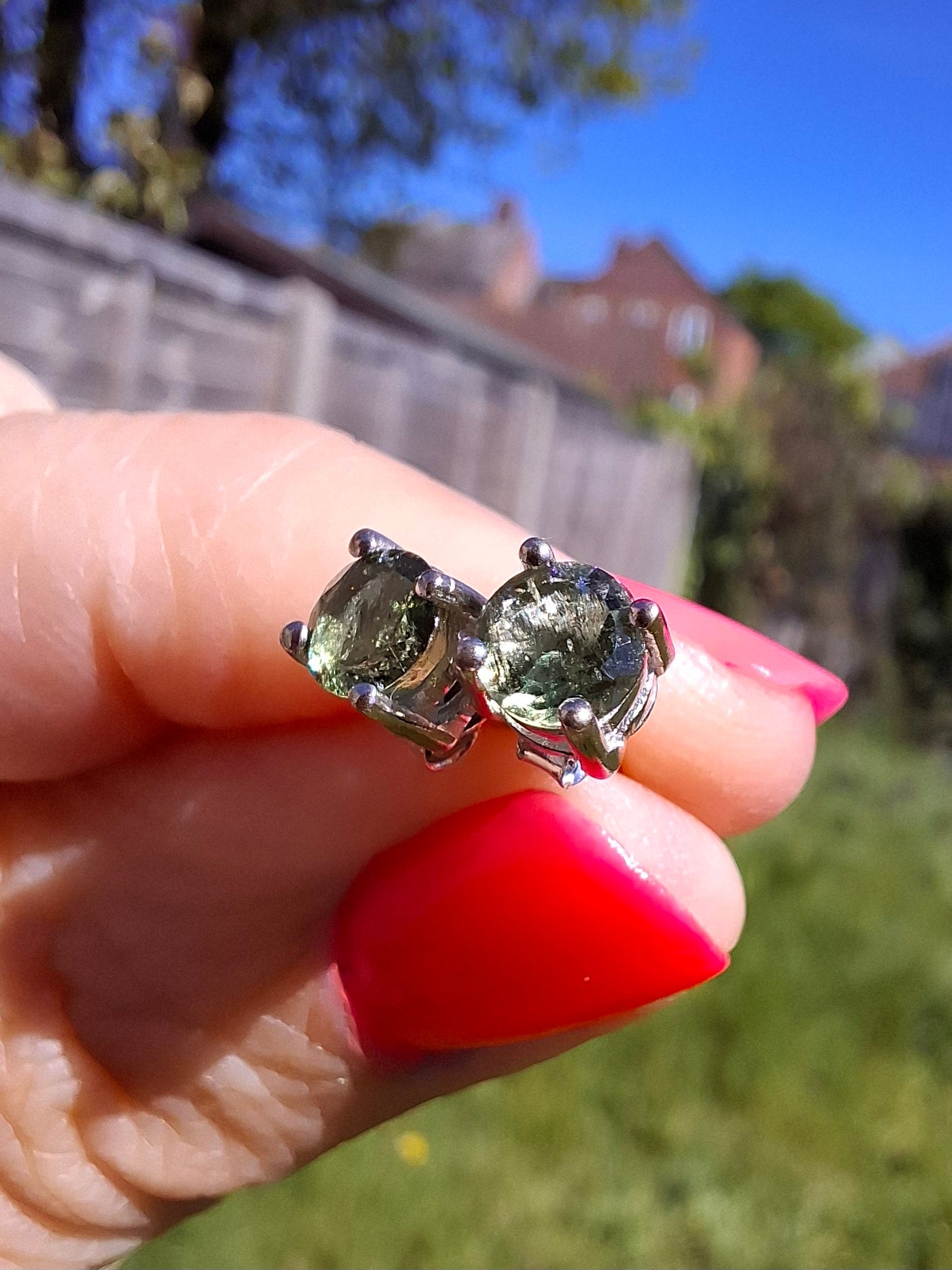 Moldavite (faceted) 5mm STUD EARRINGS, 925 Silver, Tektite (Ref: Pair51)