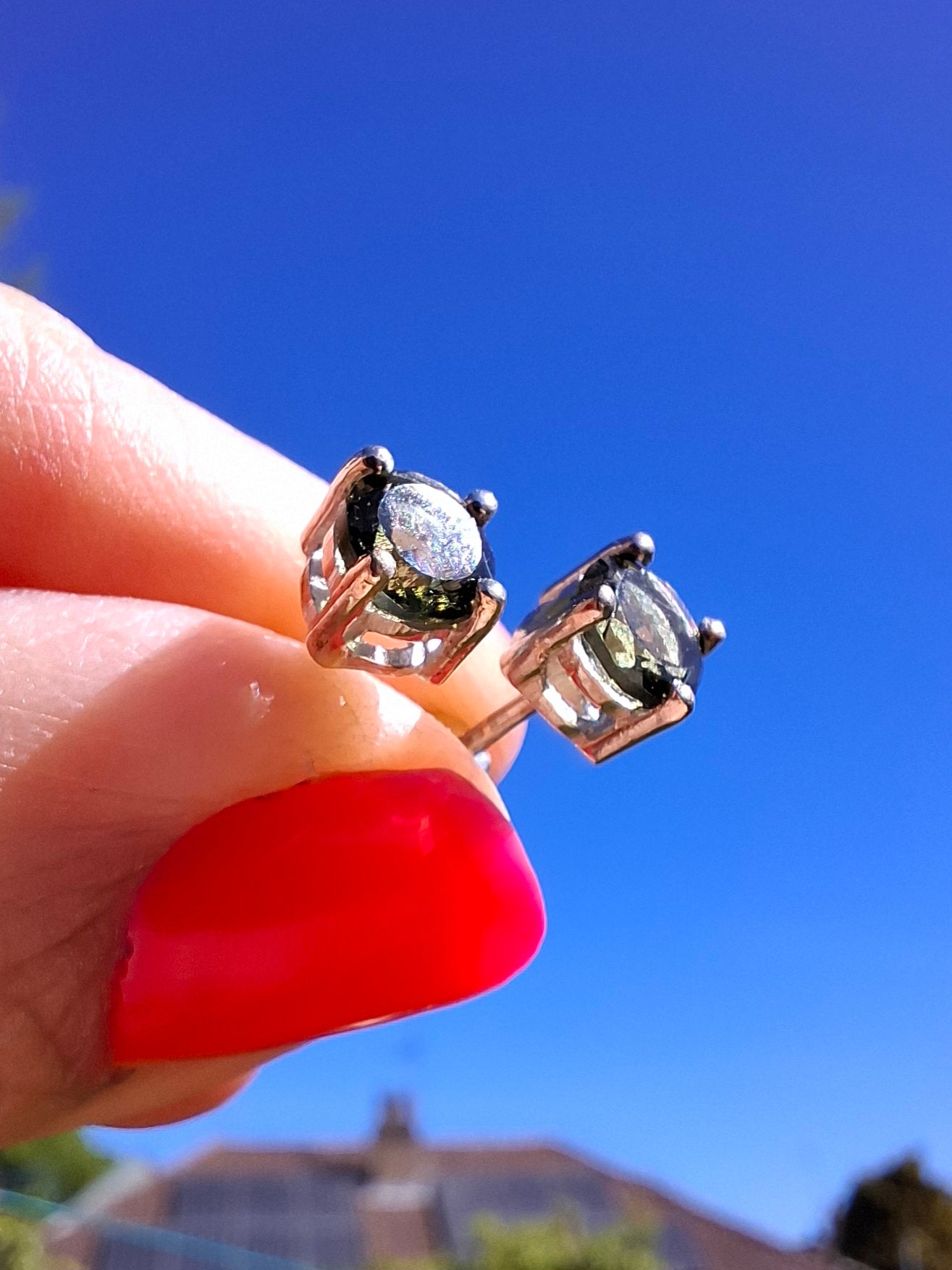 Moldavite (faceted) 5mm STUD EARRINGS, 925 silver, Tektite (Ref: Pair40)