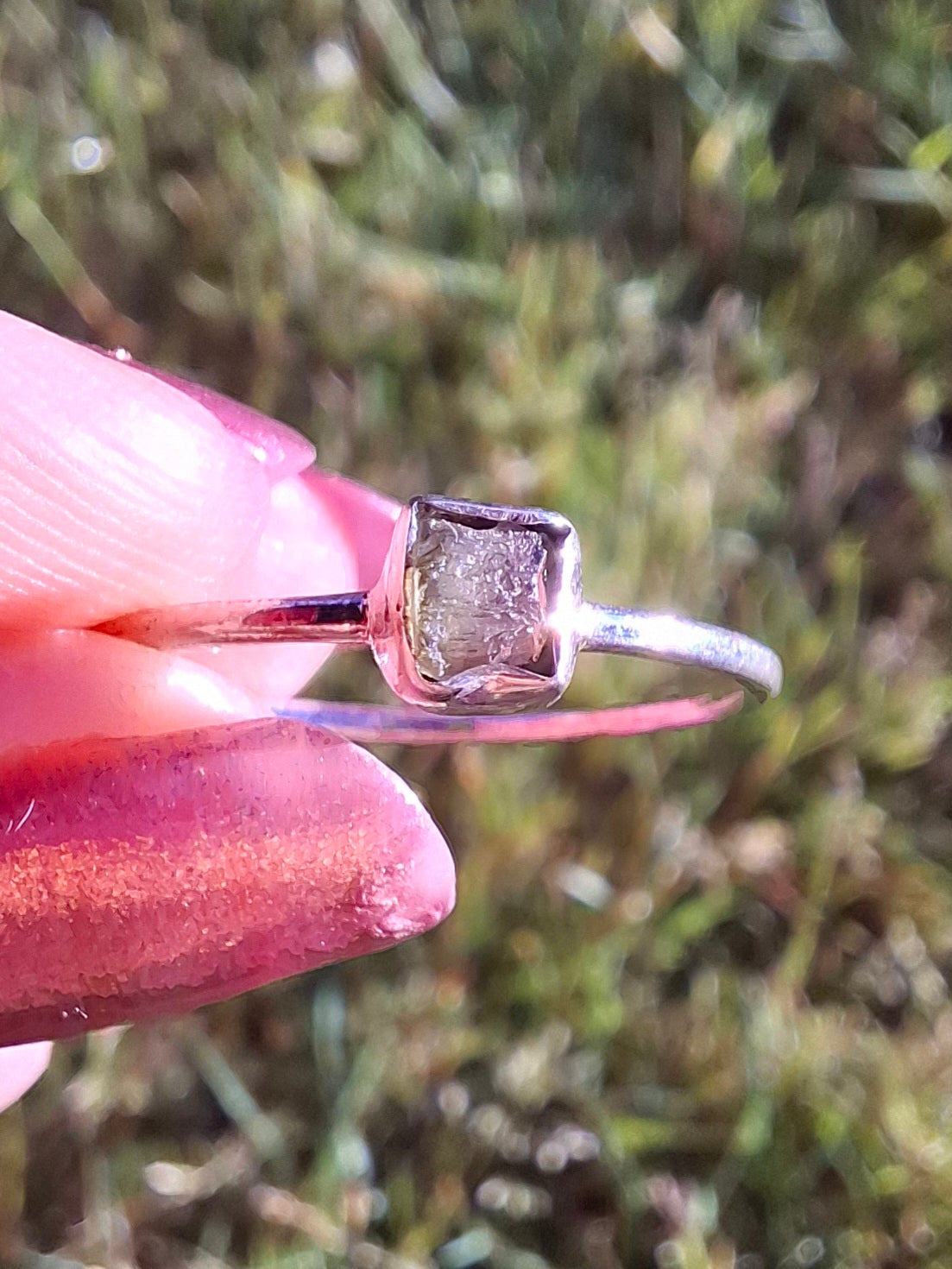 Moldavite Ring, size large R/small S, 925 Silver, Tektite (Ref: R65)