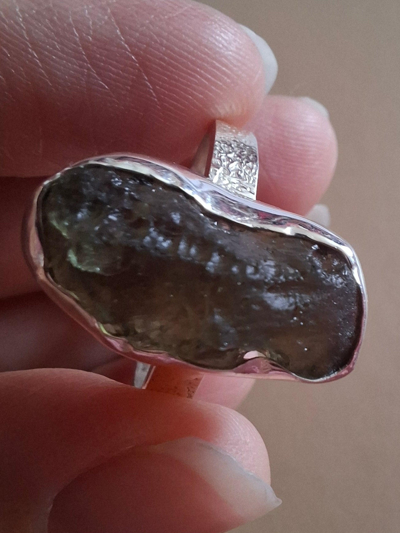 Moldavite Ring, size Y, 925 Silver, Tektite (Ref: R330)