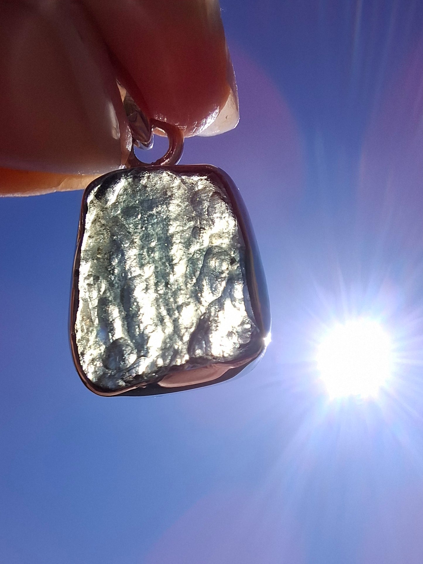 Moldavite Pendant, 925 Silver, Tektite (Ref: P9)