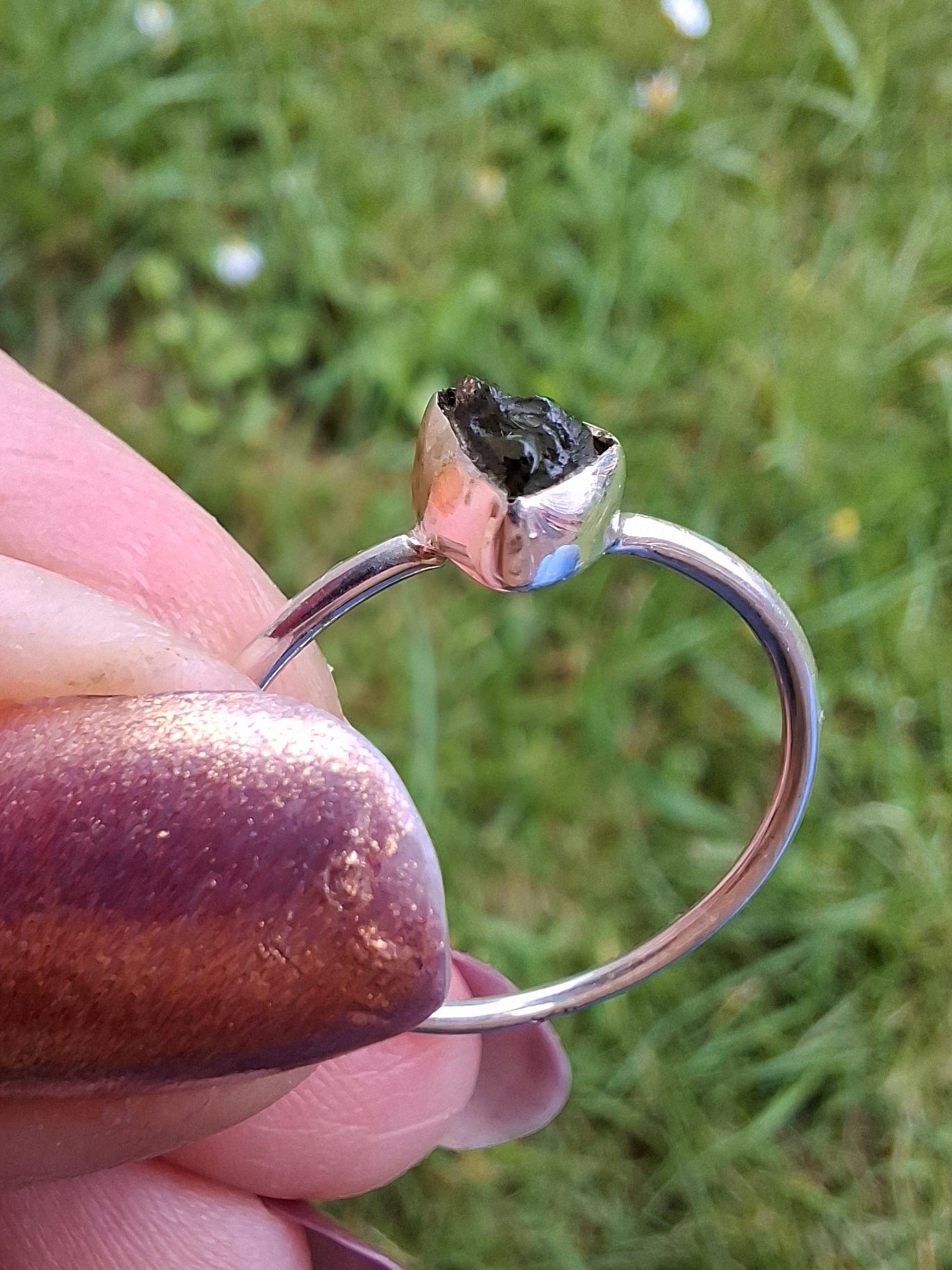 Moldavite Ring, size large R/small S, 925 Silver, Tektite (Ref: R53)