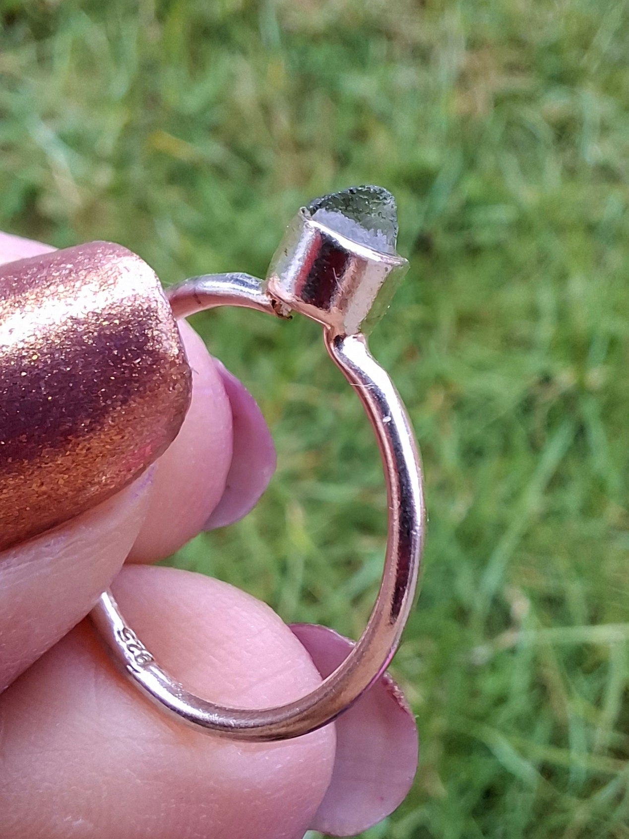 Moldavite Ring, size M, 925 Silver, Tektite (Ref: R31)