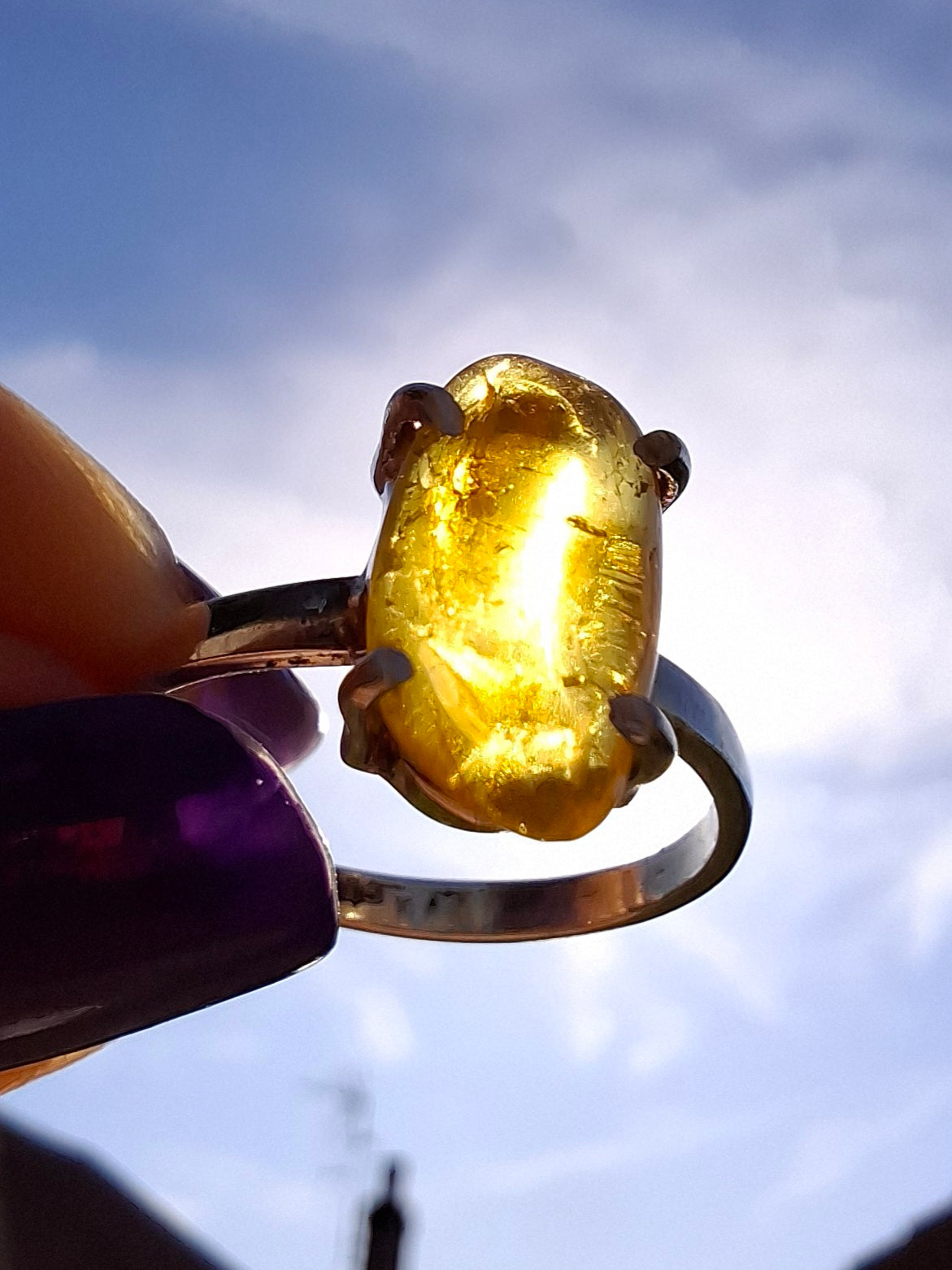 Baltic Amber Ring, size O, 925 Silver, Fossil (Ref: AR11)