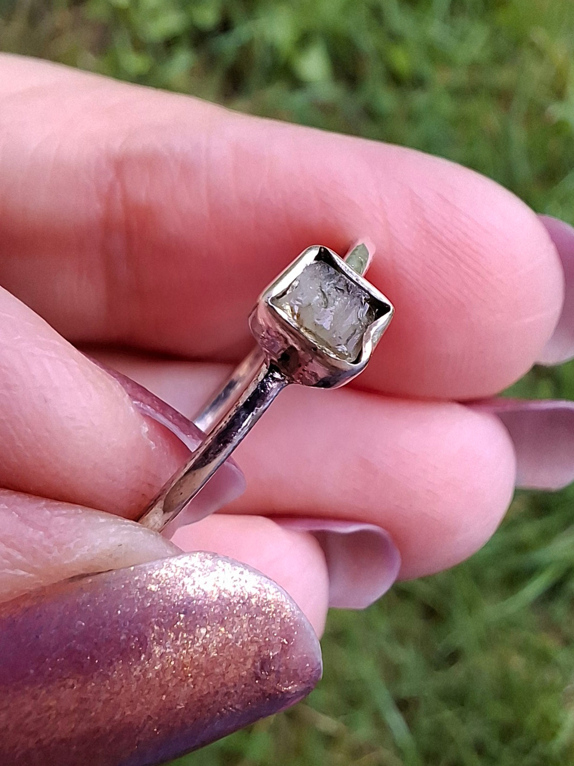 Moldavite Ring, size large R/small S, 925 Silver, Tektite (Ref: R65)