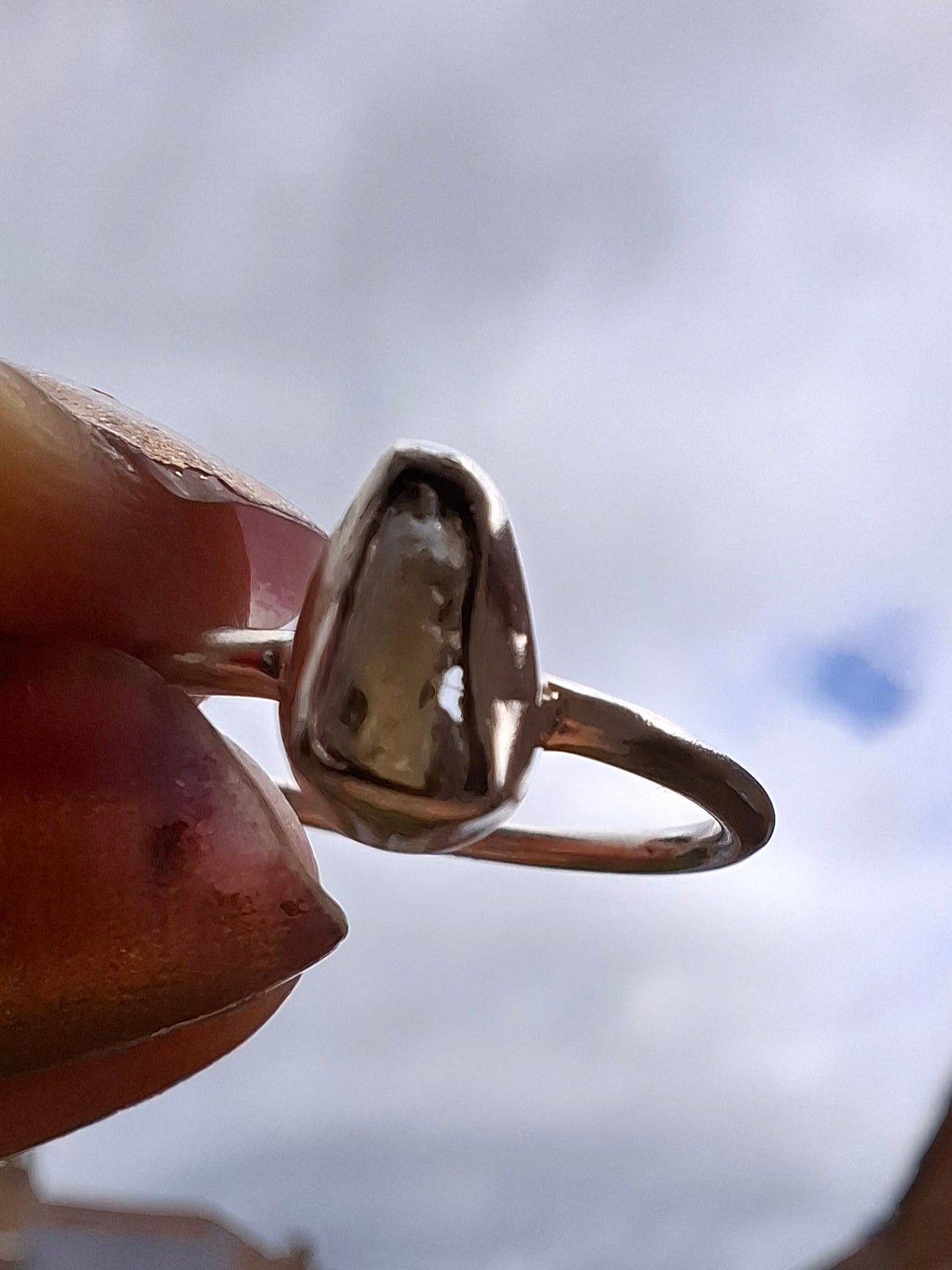 Moldavite Ring, size large K/small L, 925 Silver, Tektite (Ref: R58)