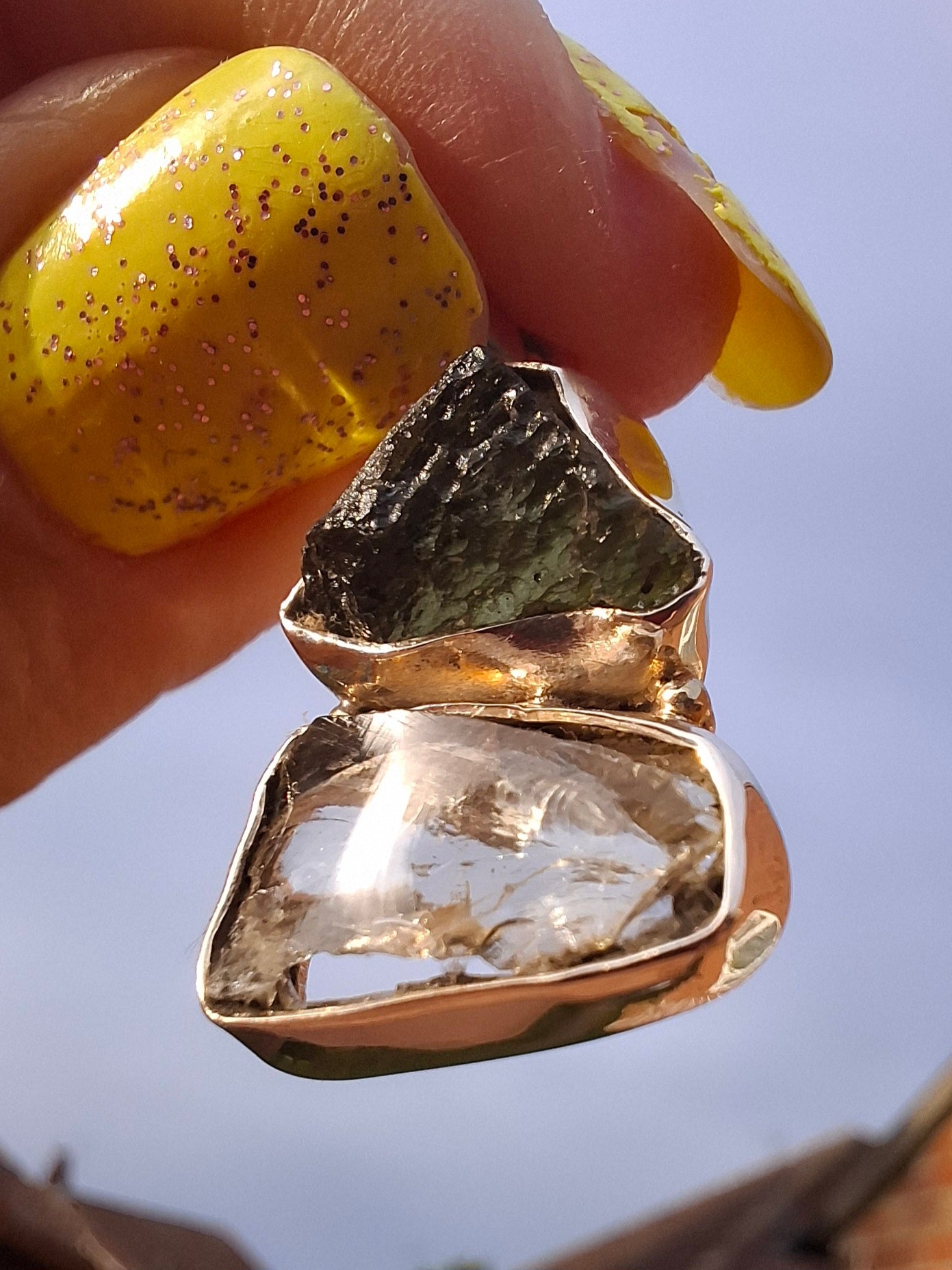 Moldavite & Libyan Desert Glass Pendant, 925 Silver, Tektite (Ref: MLP8)
