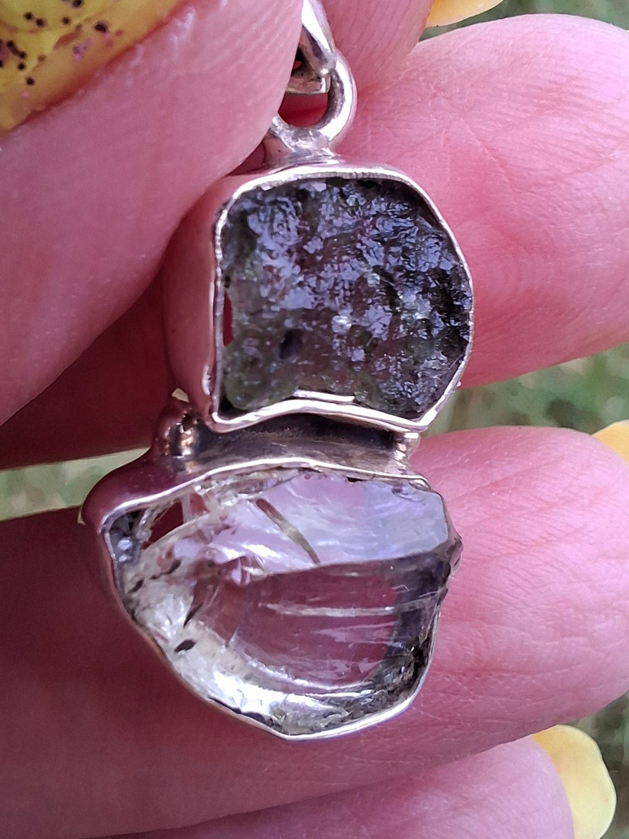 Moldavite & Libyan Desert Glass Pendant, 925 Silver, Tektite (Ref: MLP4)