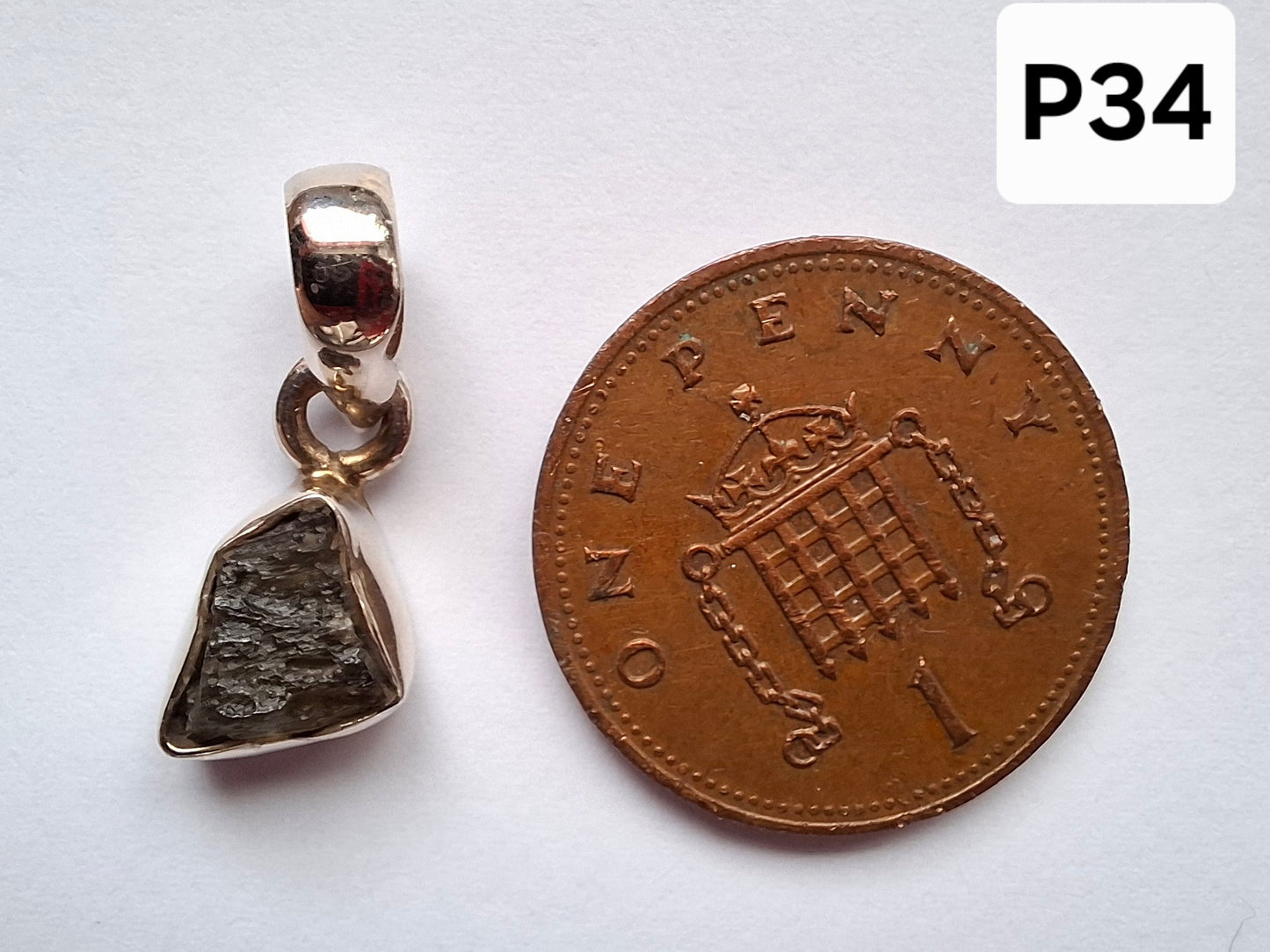 Moldavite Pendant, 925 Silver, Tektite (Ref: P34)