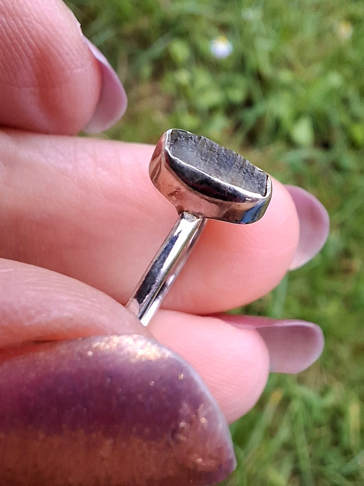 Moldavite Ring, size large T/small U, 925 Silver, Tektite (Ref: R71)