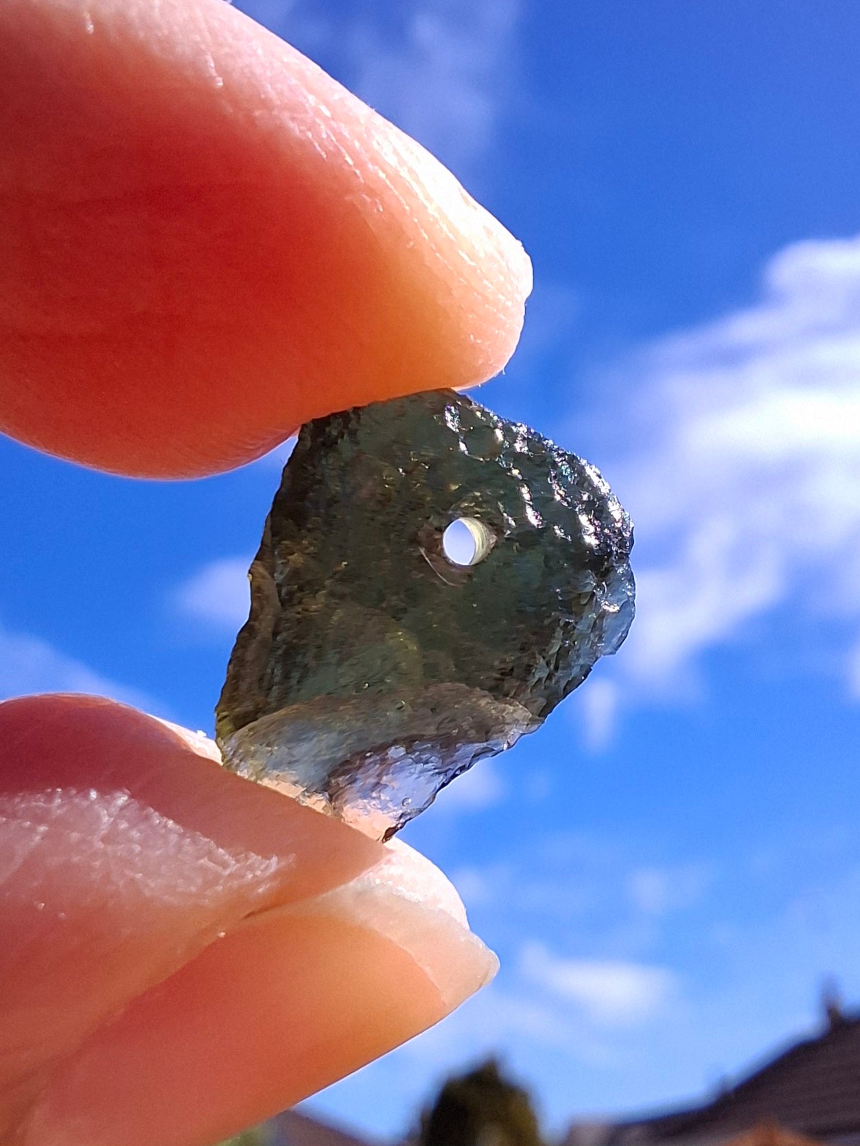 DRILLED, Moldavite Piece, 1.07g, Tektite (Ref: D30)