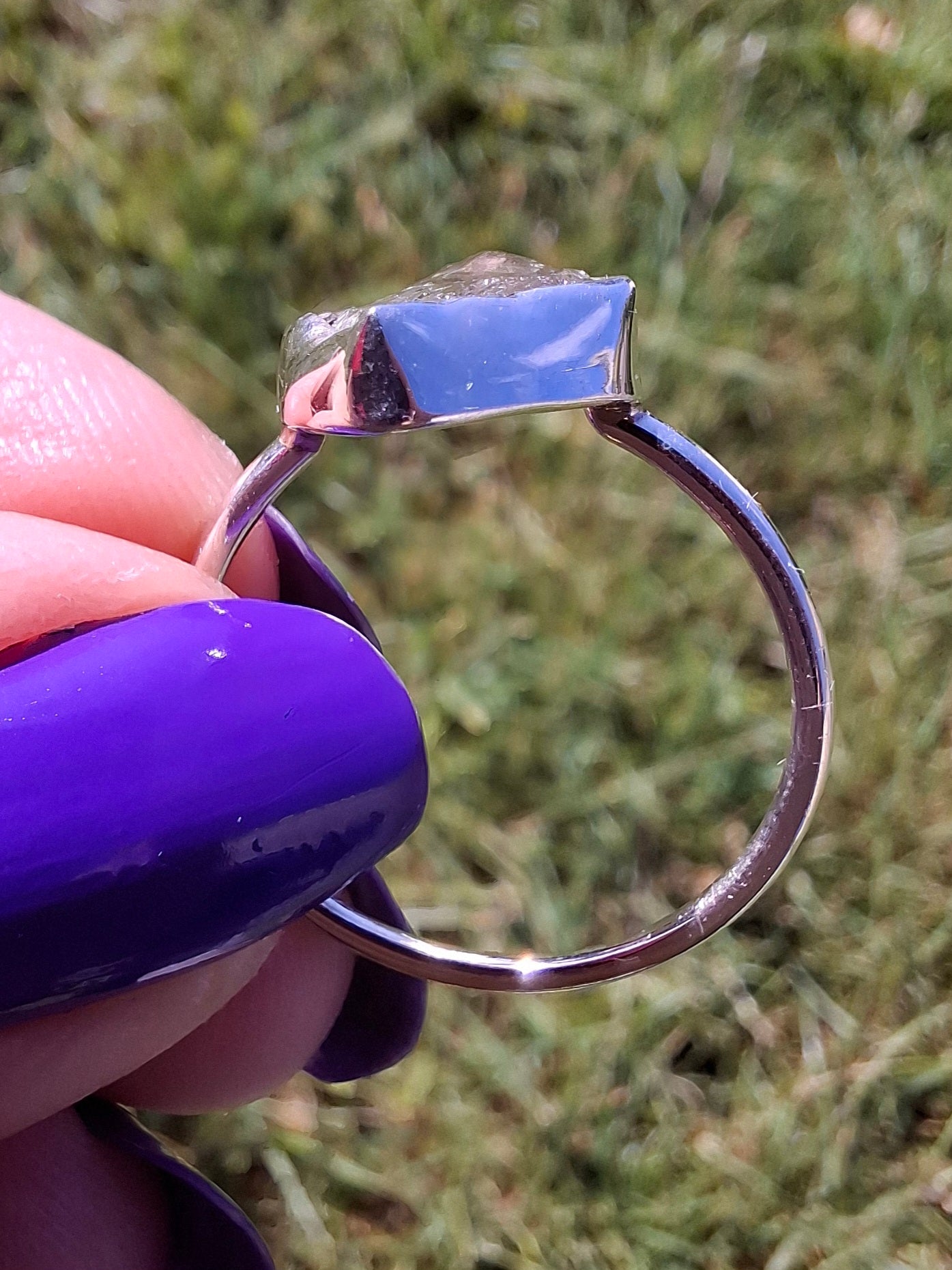 Libyan Desert Glass Ring, size T, 925 silver, Tektite (Ref: LR49)
