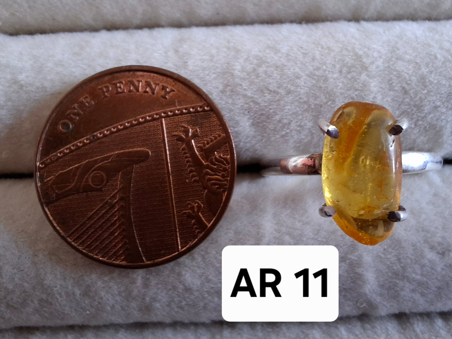 Baltic Amber Ring, size O, 925 Silver, Fossil (Ref: AR11)