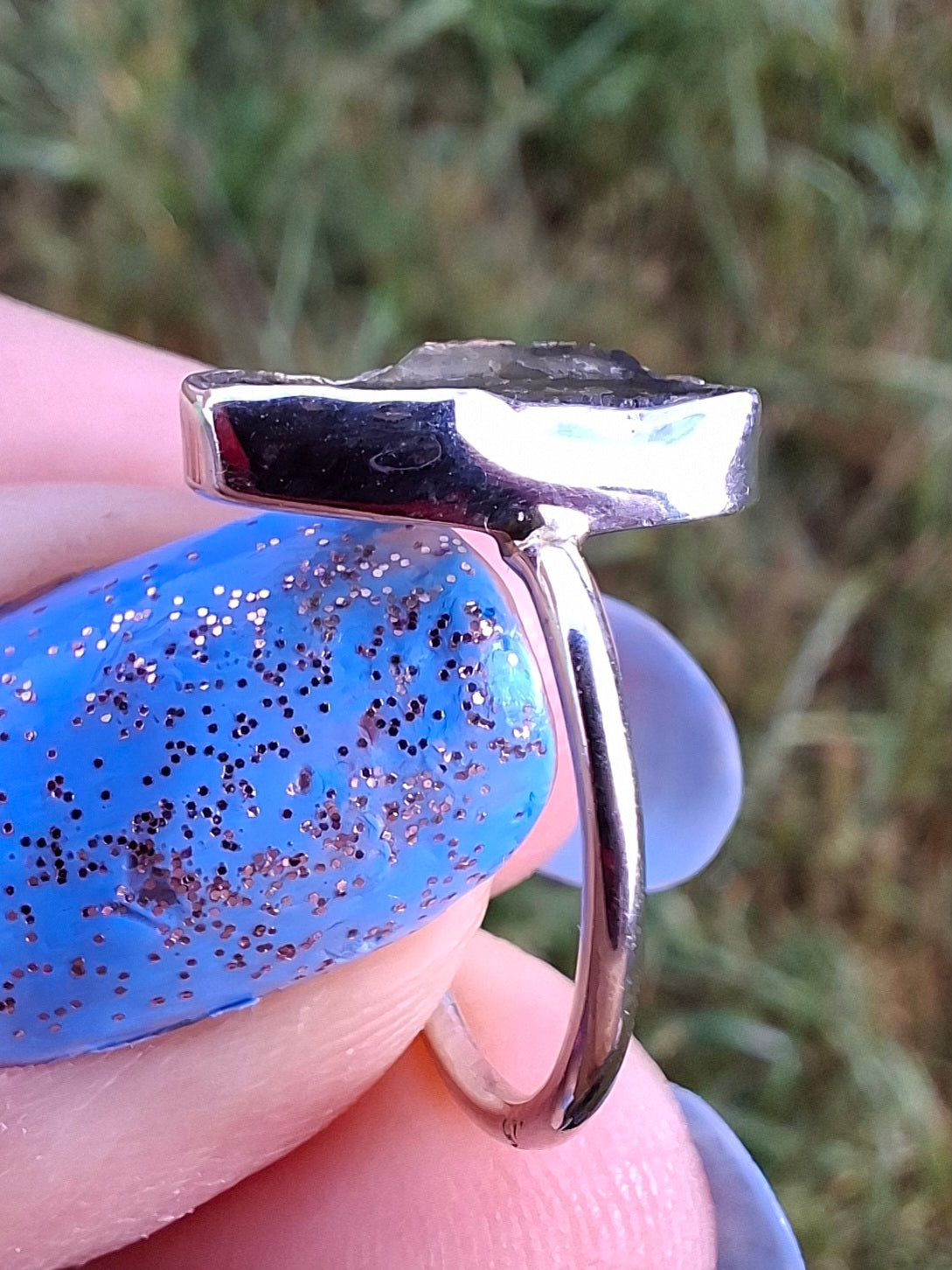 Moldavite Ring, size Large G, 925 Silver, Tektite (Ref: R18)