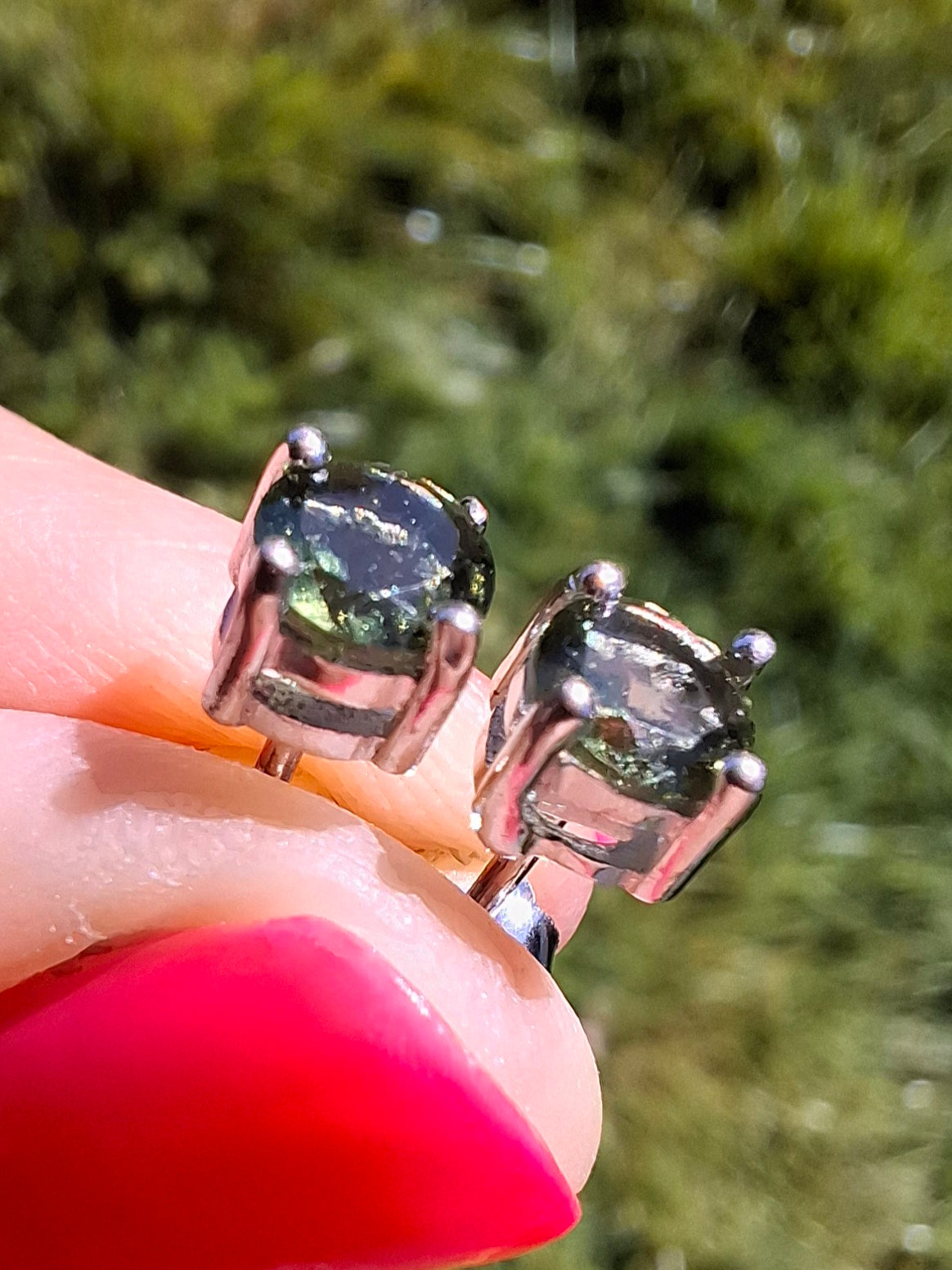 Moldavite (faceted) 5mm STUD EARRINGS, 925 Silver, Tektite (Ref: Pair17)