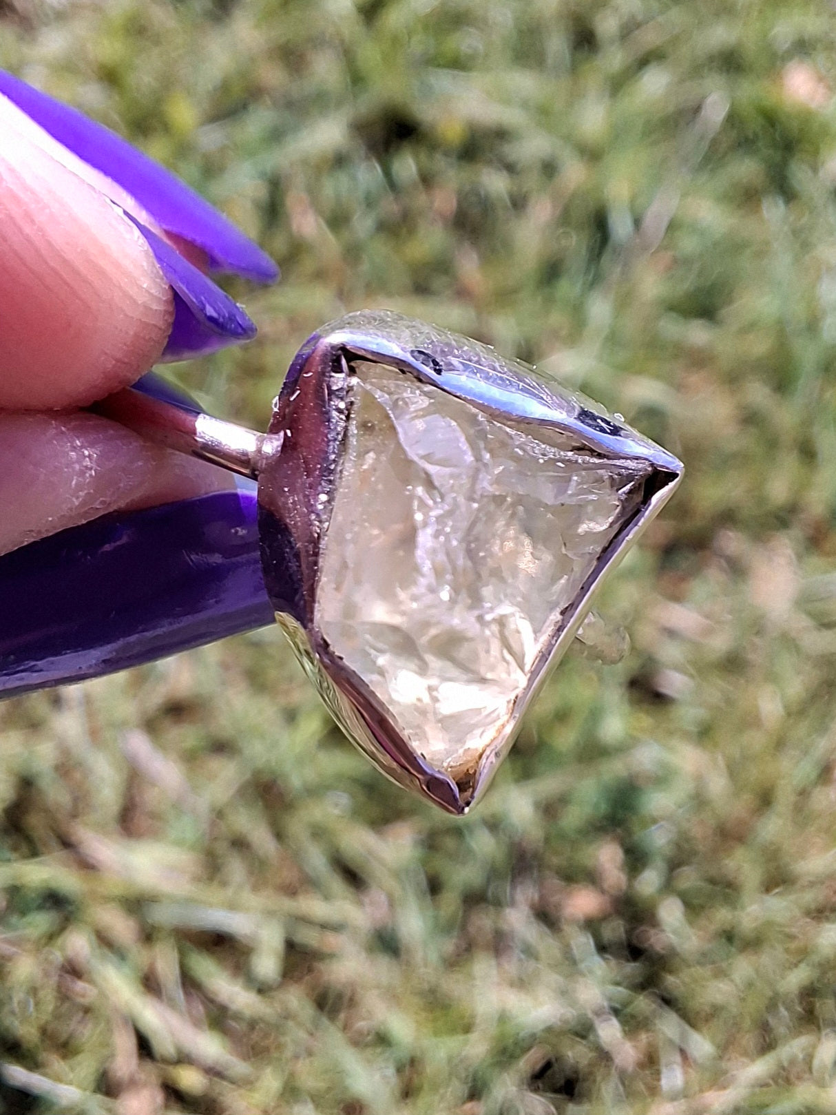 Libyan Desert Glass Ring, size large V, 925 Silver, Tektite (Ref: LR58)
