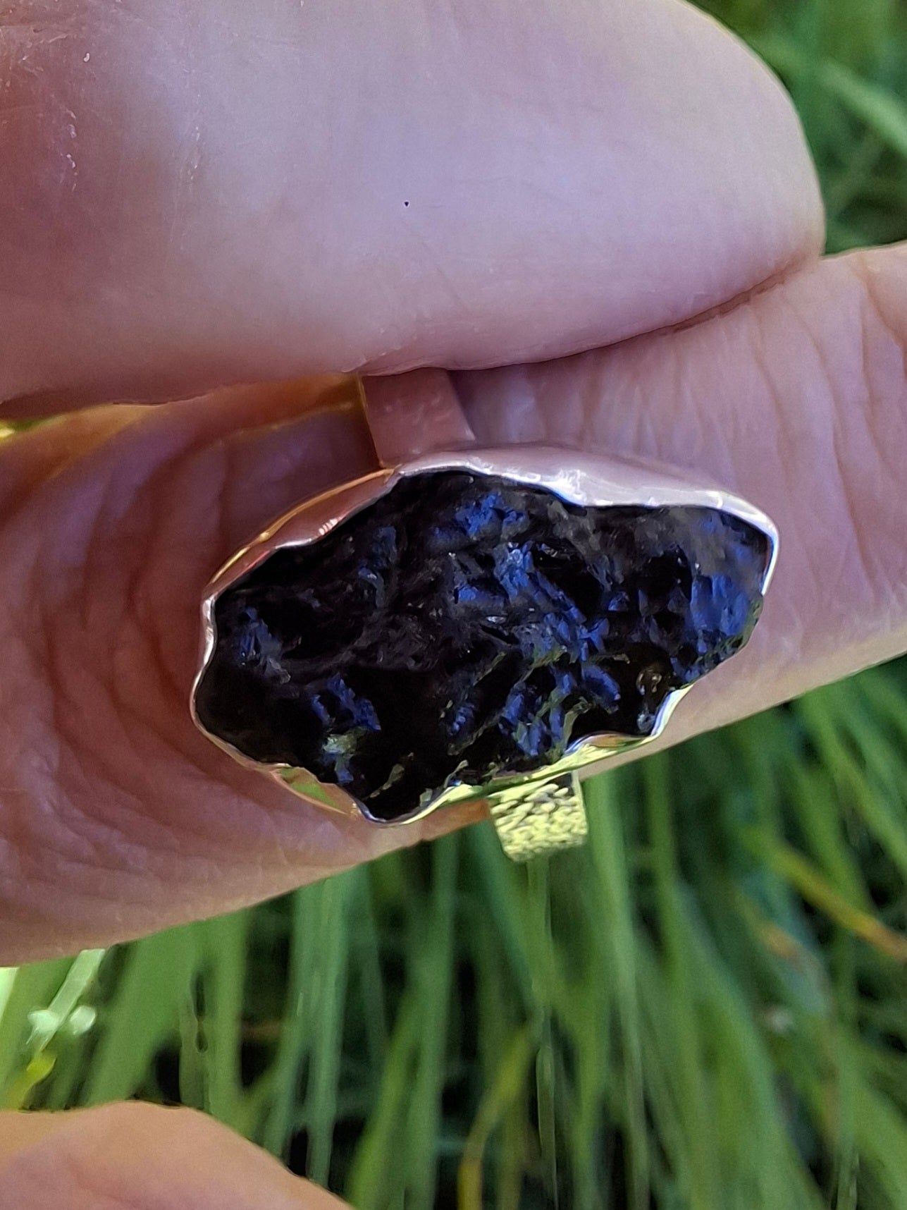 Moldavite Ring, size U, 925 Silver, Tektite (Ref: R325)