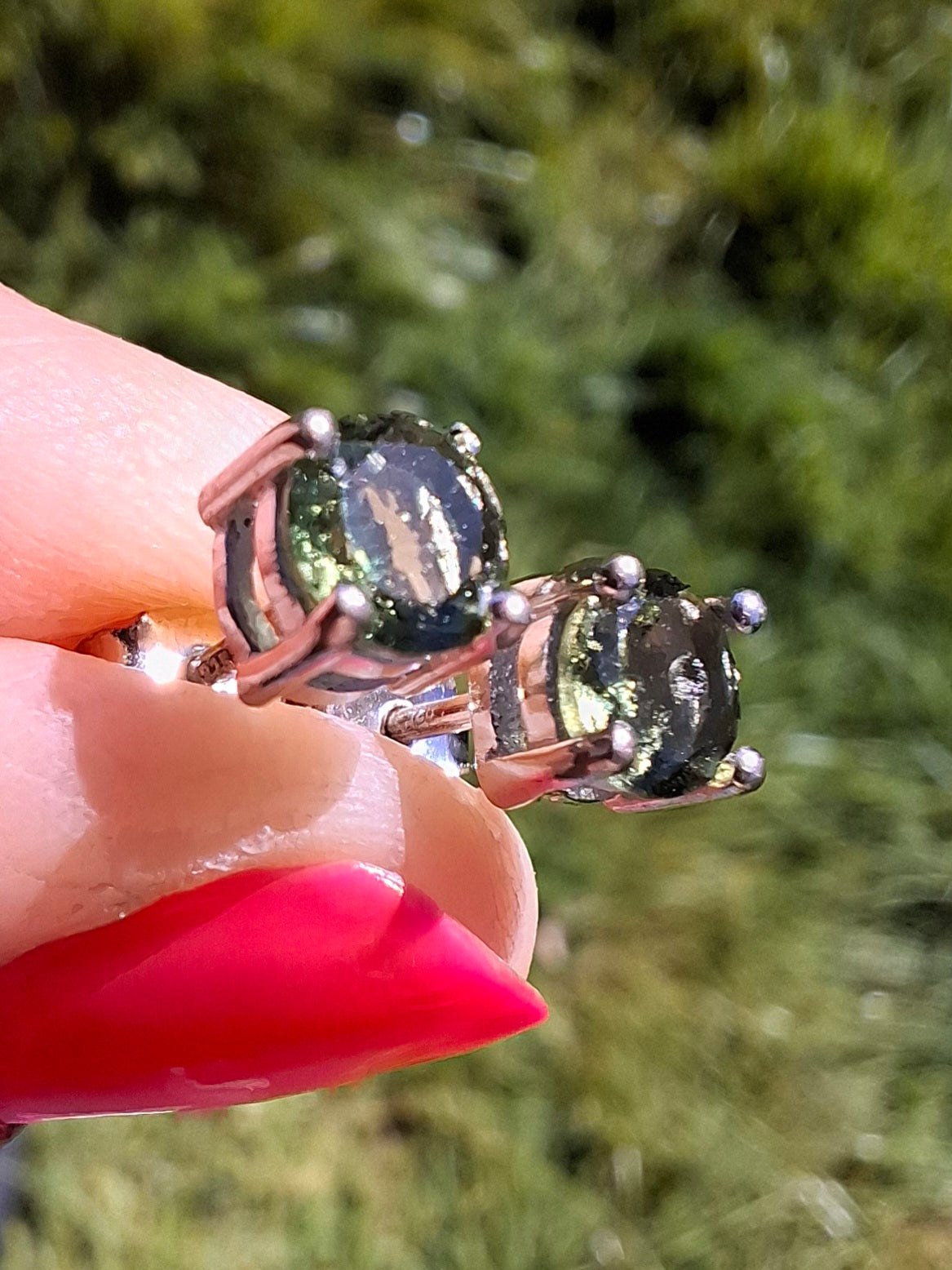 Moldavite (faceted) 5mm STUD EARRINGS, 925 Silver, Tektite (Ref: Pair17)
