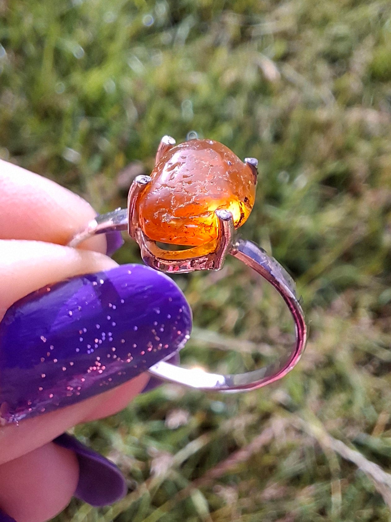 Baltic Amber Ring, size large W, 925 Silver, Fossil (Ref: AR28)
