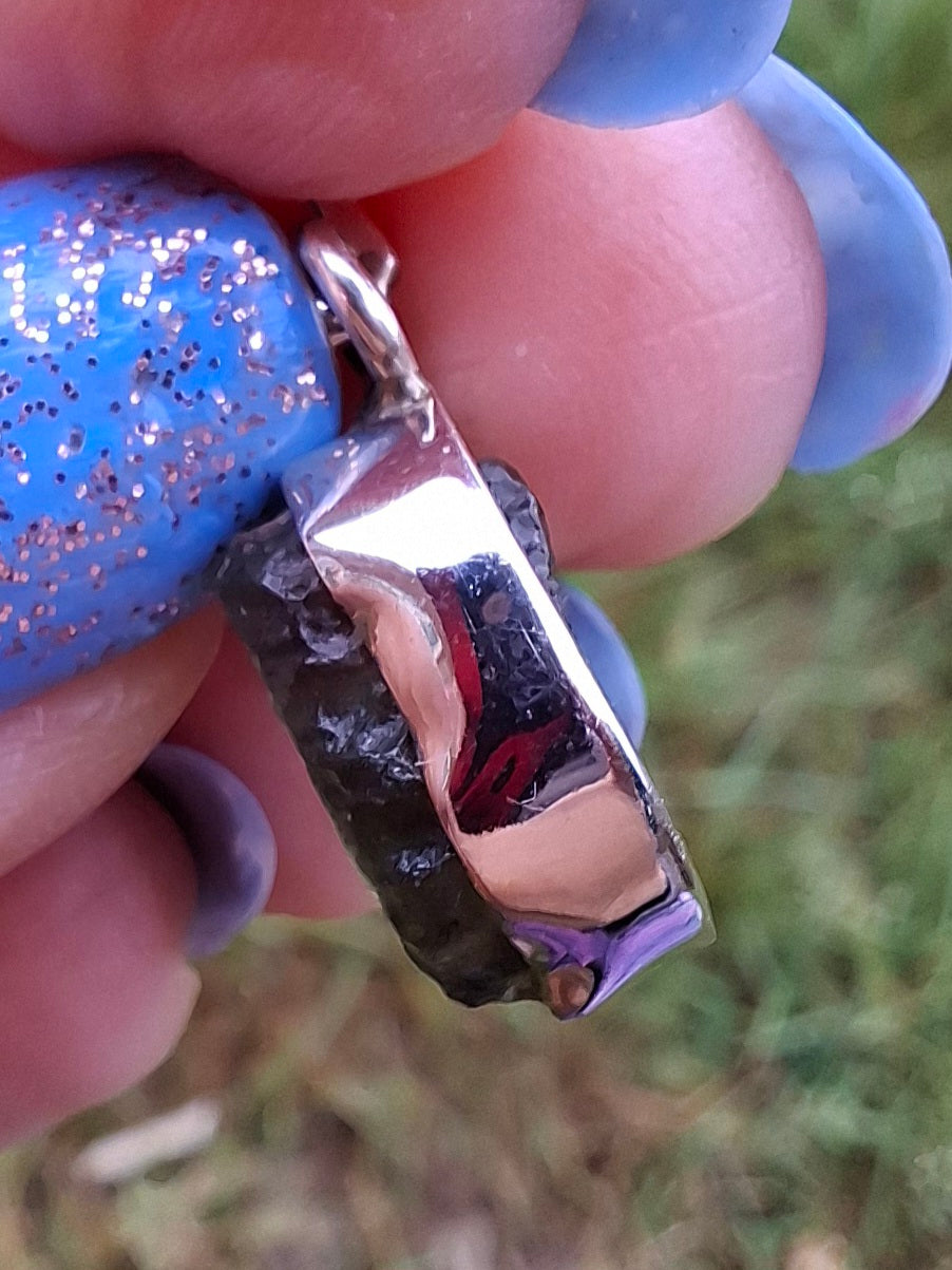 Moldavite Pendant, 925 Silver, Tektite (Ref: P71)