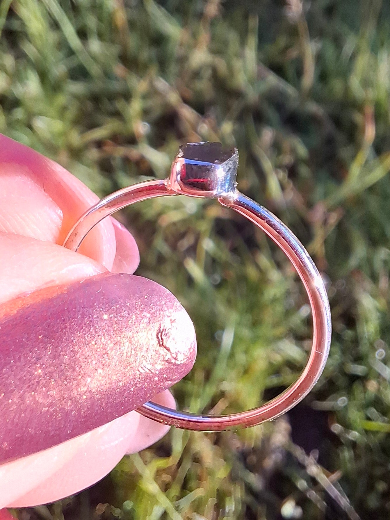 Moldavite Ring, size small R, 925 Silver, Tektite (Ref: R52)