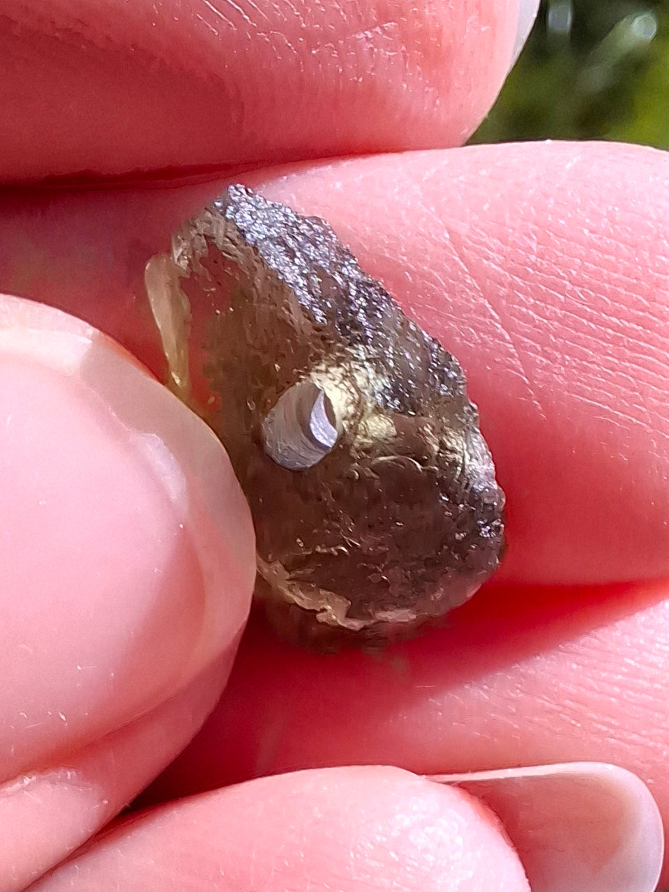 DRILLED, Moldavite Piece, 0.75g, Tektite (Ref: D23)