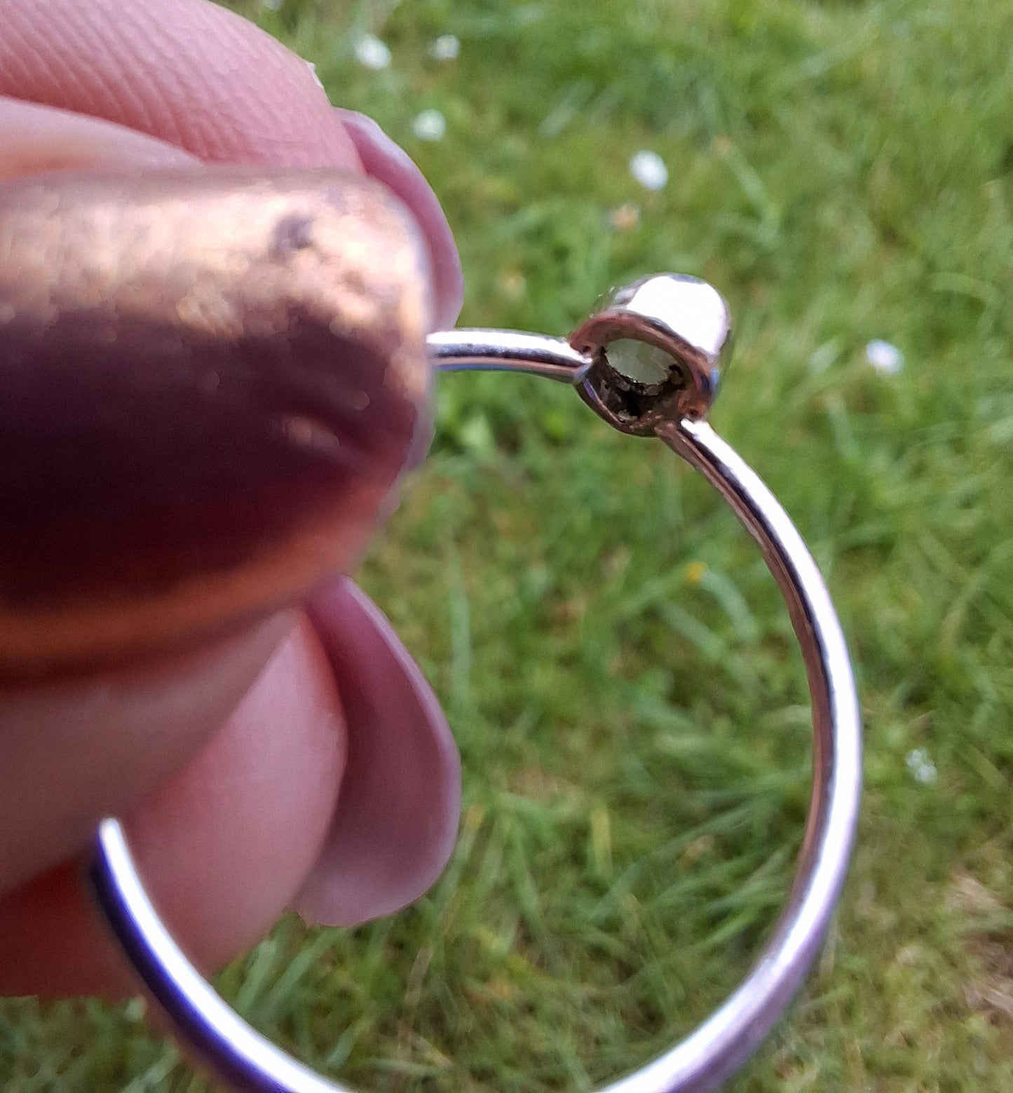 Moldavite Ring, size small T, 925 Silver, Tektite (Ref: R69)