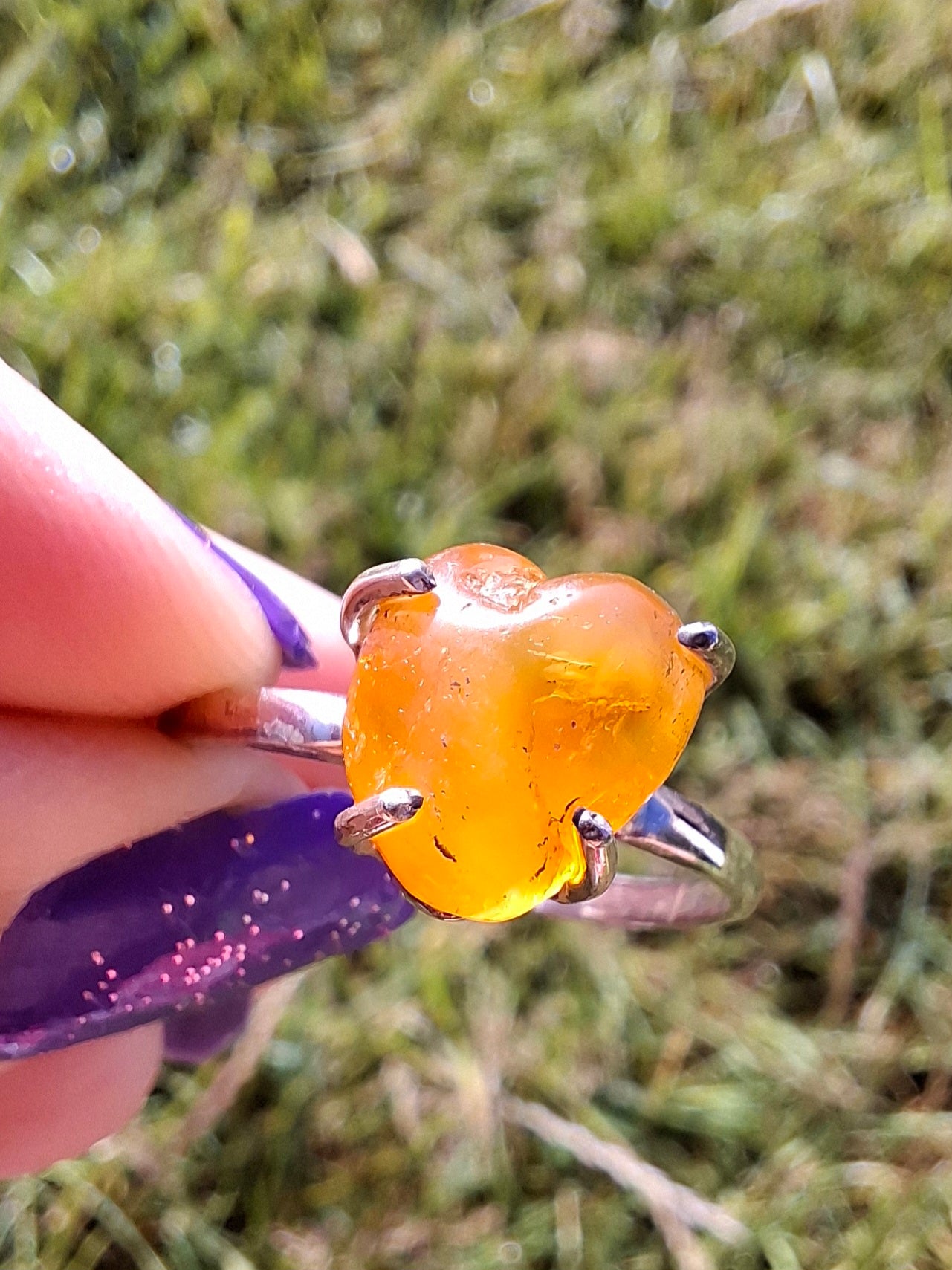 Baltic Amber Ring, size large Y, 925 Silver, Fossil (Ref: AR39)