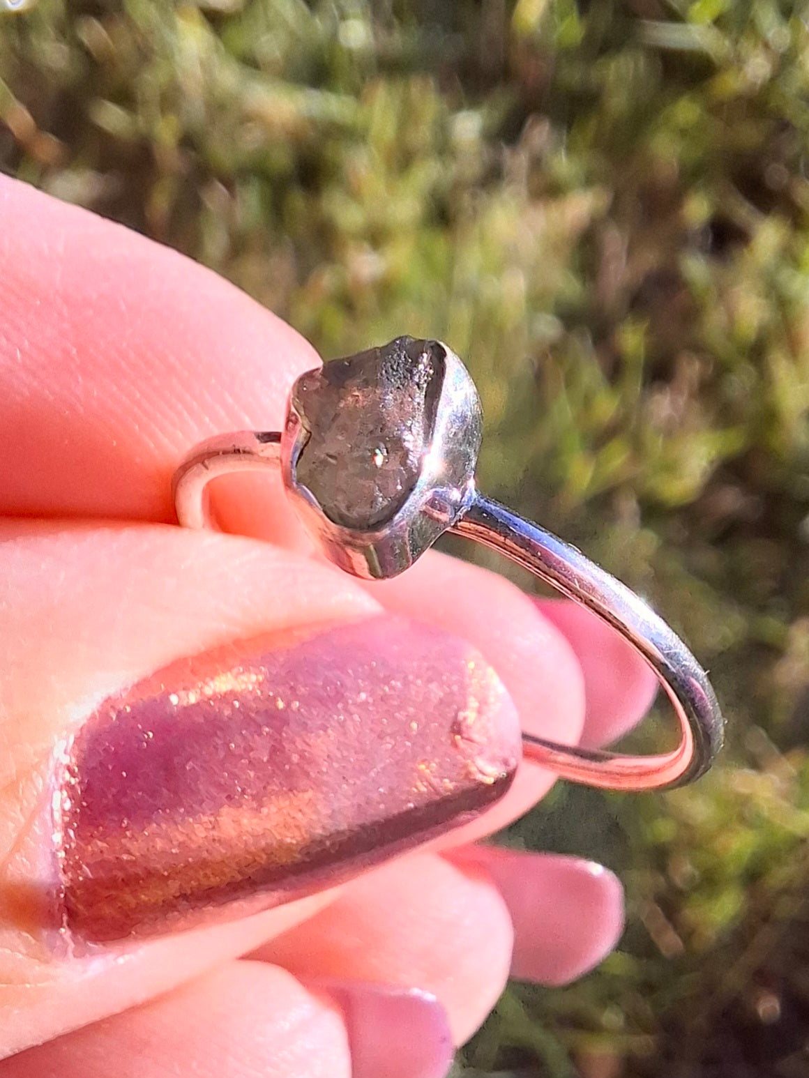 Moldavite Ring, size R, 925 Silver, Tektite (Ref: R64)