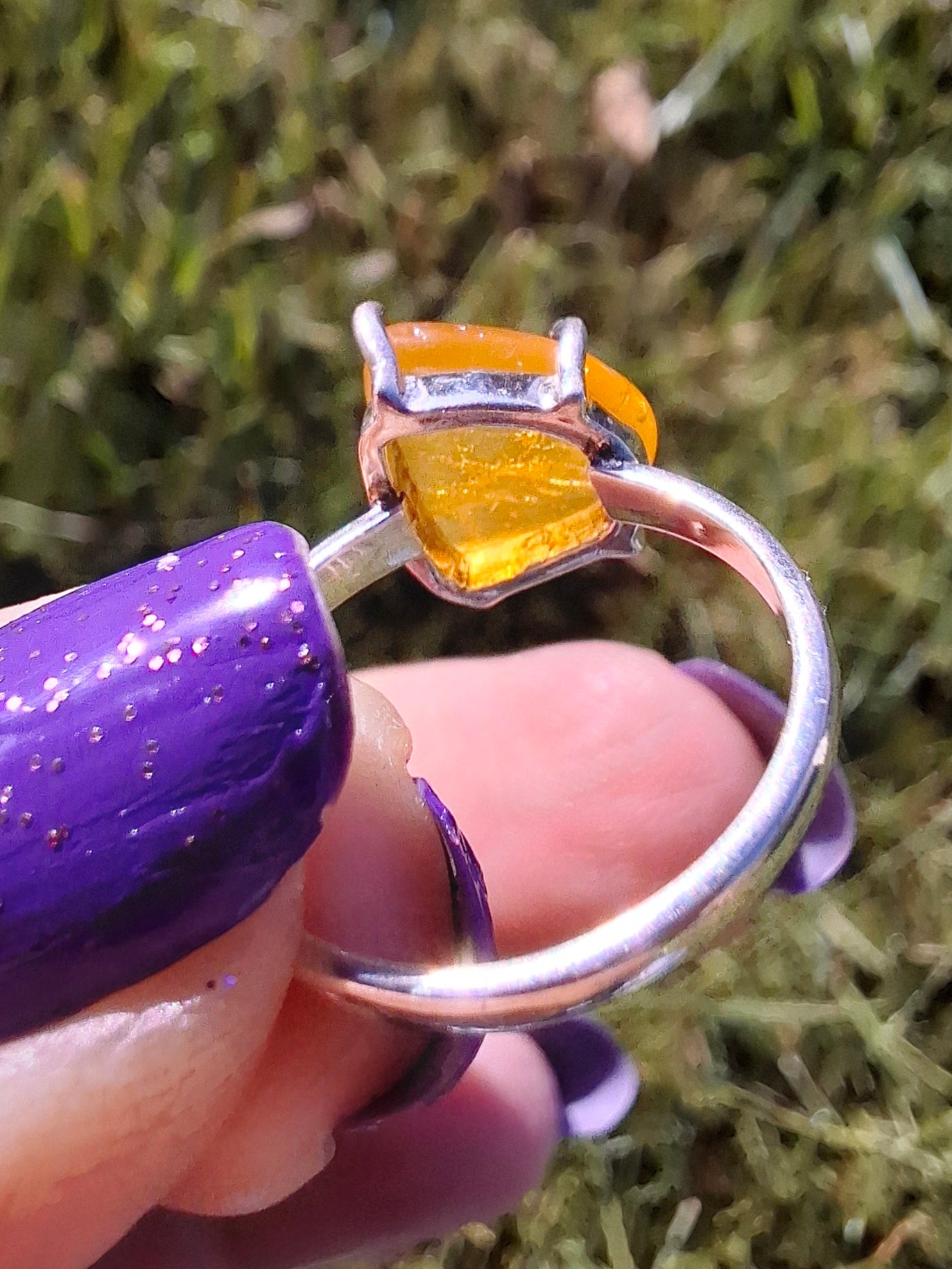 Baltic Amber Ring, size large K/small L, 925 Silver, Fossil (Ref: AR1)