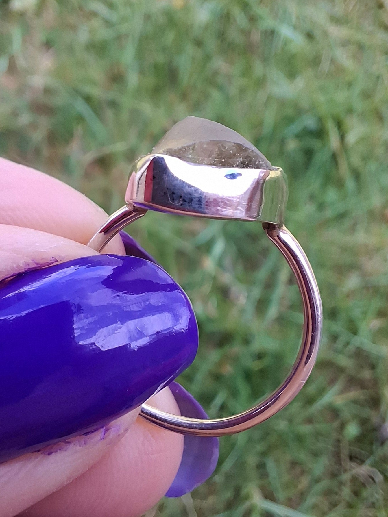 Libyan Desert Glass Ring, size small L, 925 Silver, Tektite (Ref: LR14)