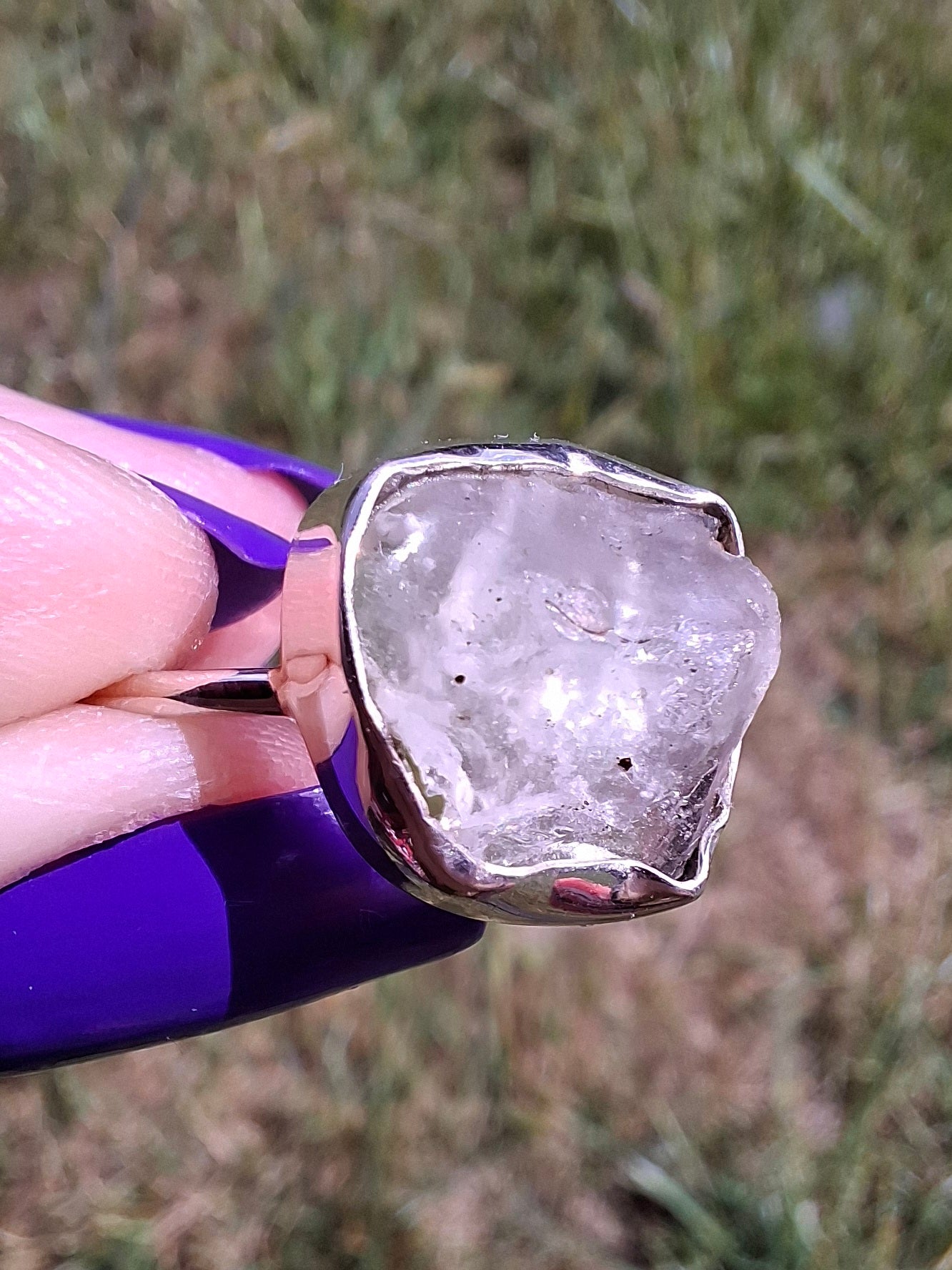 Libyan Desert Glass Ring, size P, 925 Silver, Tektite (Ref: LR27)
