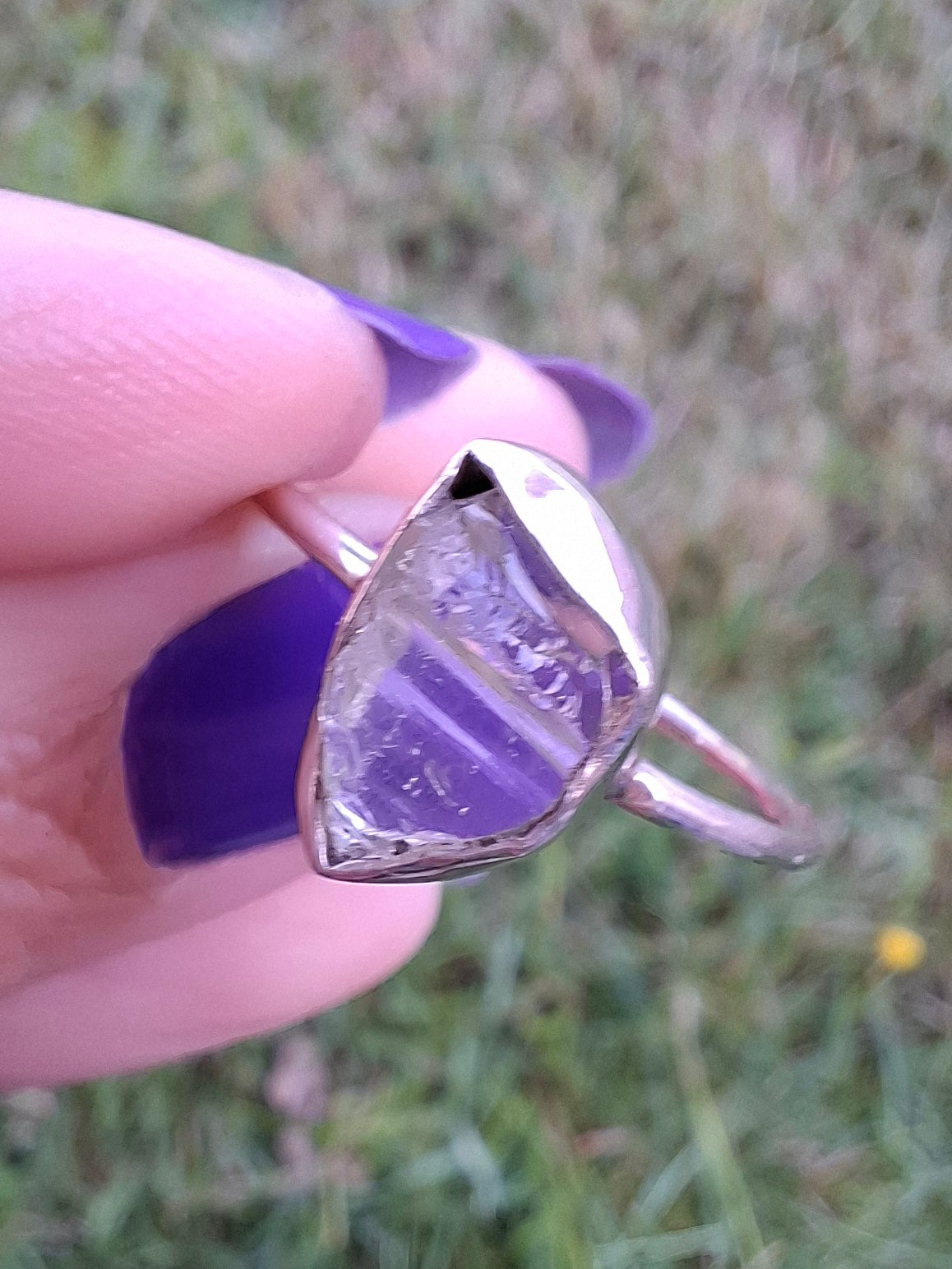 Libyan Desert Glass Ring, size large T/small U, 925 Silver, Tektite (Ref: LR51)